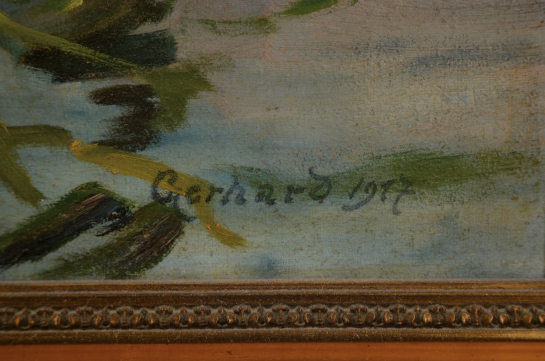 Detail a: Ernst Gerhard, 1867-1948, 5 Enten auf dem Teich, Öl/Lwd, rechts unten signiert, ca. 64x 94cm, R. ca. 78x108cm