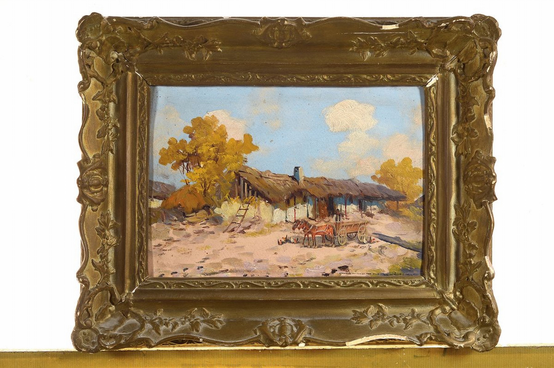 Detail k: György Nemeth, 1890-1962, Ungarn, Sommerliche Landschaft in Ungarn, Öl/Malkarton, rechts unten signiert, ca. 25x 35cm, ca. 37x47cm, Rahmen besch.