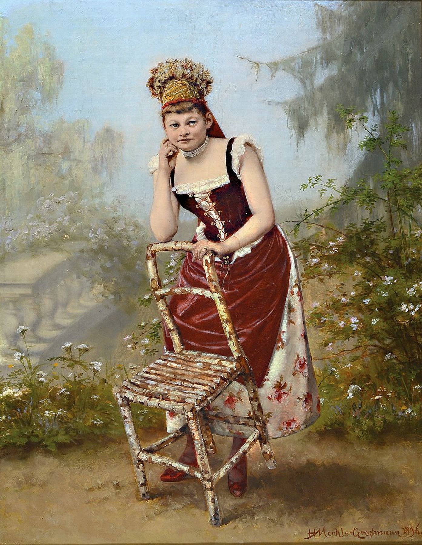 Herta Mechle-Grosmann, Görlitz 1857-1928 Ödenburg, kokette junge Ungarin mit Trachtenhaube, Öl/Lwd, re. u. signiert, dat. 1896, gute Stofflichkeit ...