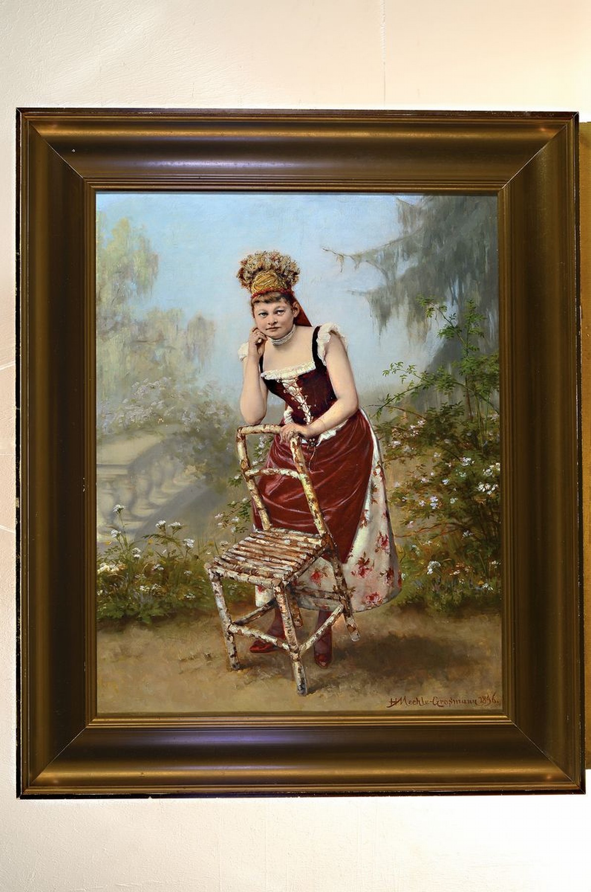 Detail k: Herta Mechle-Grosmann, Görlitz 1857-1928 Ödenburg, kokette junge Ungarin mit Trachtenhaube, Öl/Lwd, re. u. signiert, dat. 1896, gute Stofflichkeit ...