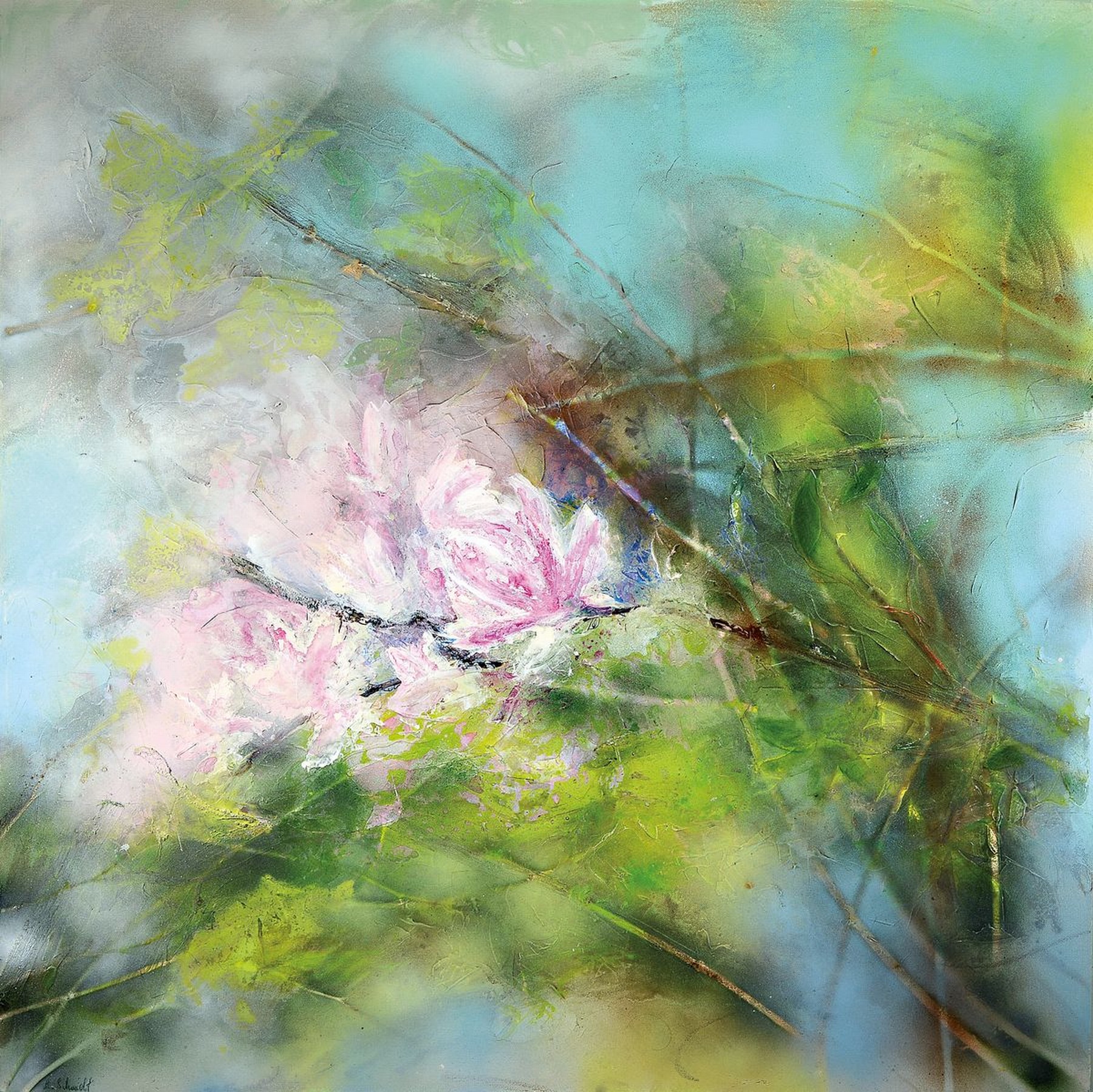Marion Schmidt, geb. 1963 Eschwege, Magnolie, Acryl/Lwd, links unten signiert, ca. 100x100cm