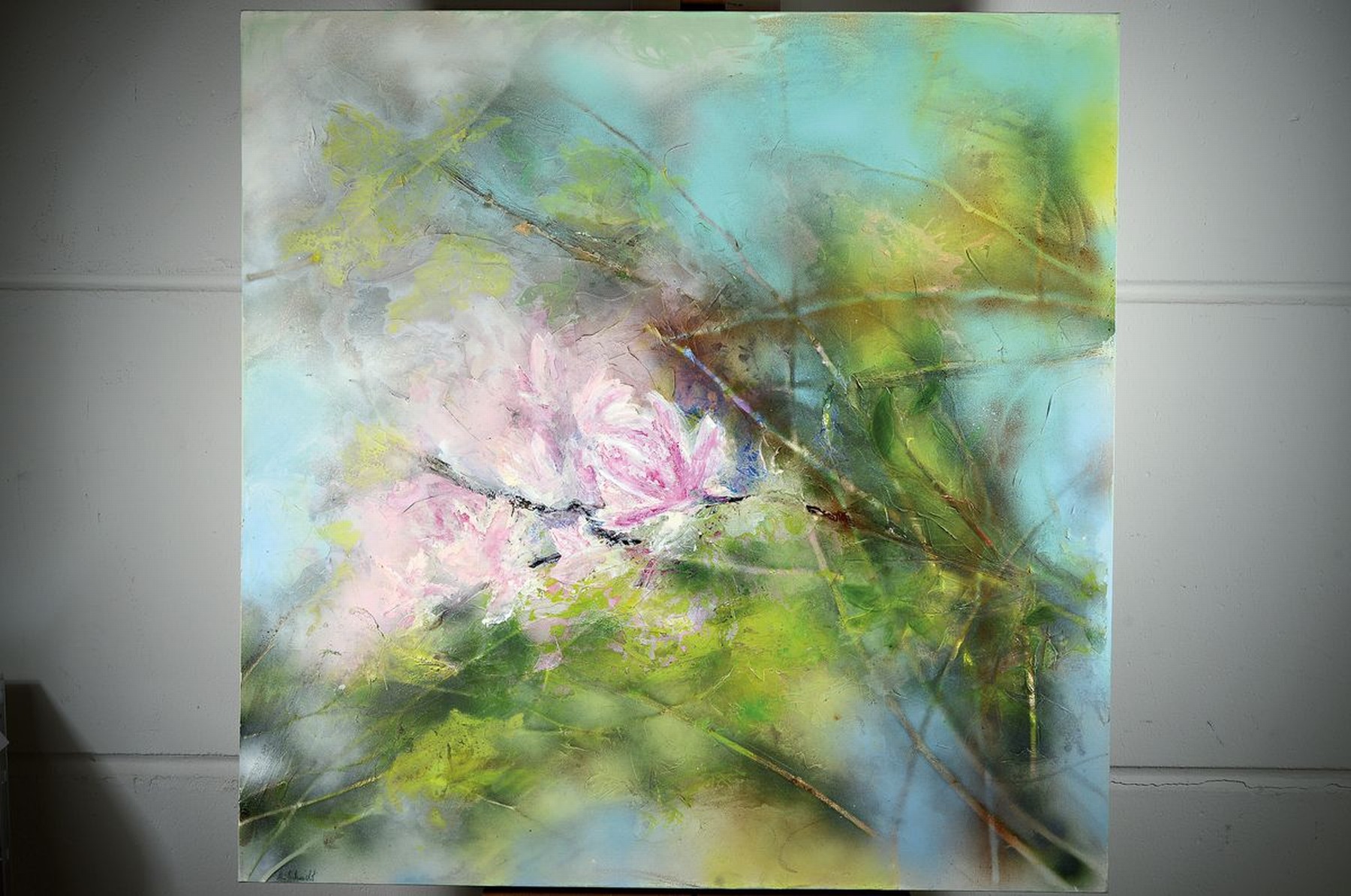 Detail k: Marion Schmidt, geb. 1963 Eschwege, Magnolie, Acryl/Lwd, links unten signiert, ca. 100x100cm