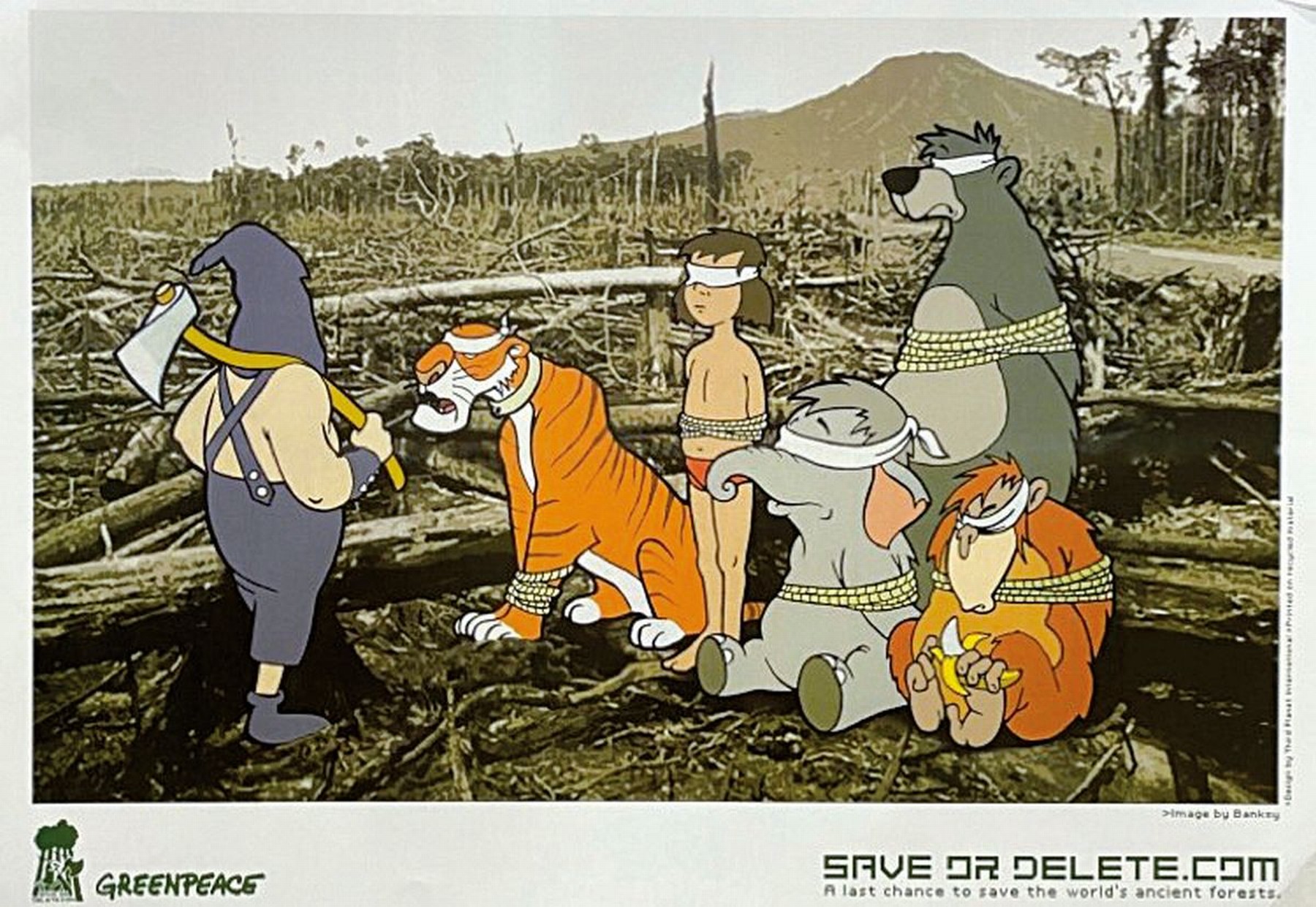 Banksy, zeitgenössischer britischer Künstler, Save or Delete, Poster für Greenpeace, Farboffset, ca. 42x59 cm