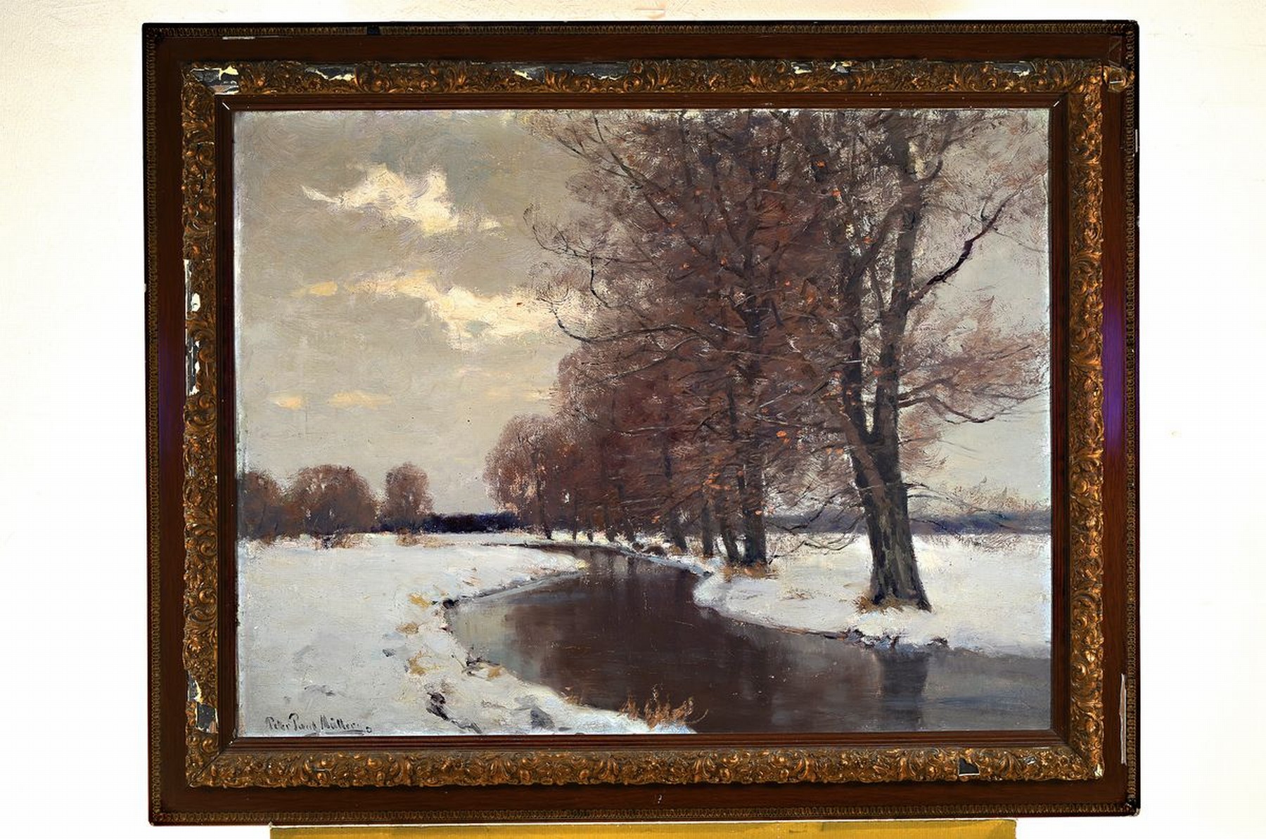 Detail k: Peter Paul Müller, 1853 Berlin-1930 Gauting, Studium an der Kunstschule Weimar und an der Akademie München, hier: Verschneite Winterlandschaft mit ...