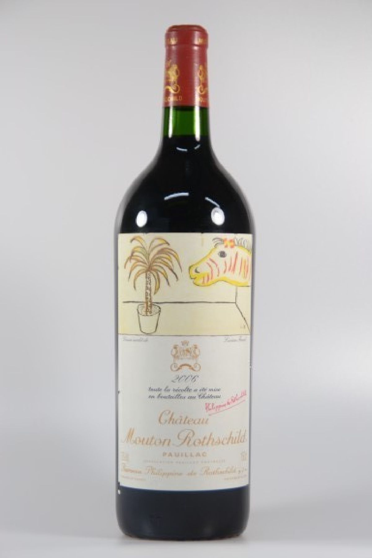 Magnumflasche, 2006 Chateau Mouton Rothschild, 150cl, Pauillac, Baronne Philippe de Rothschild, Etikett gestaltet von Lucien Freud, top shoulder, ...