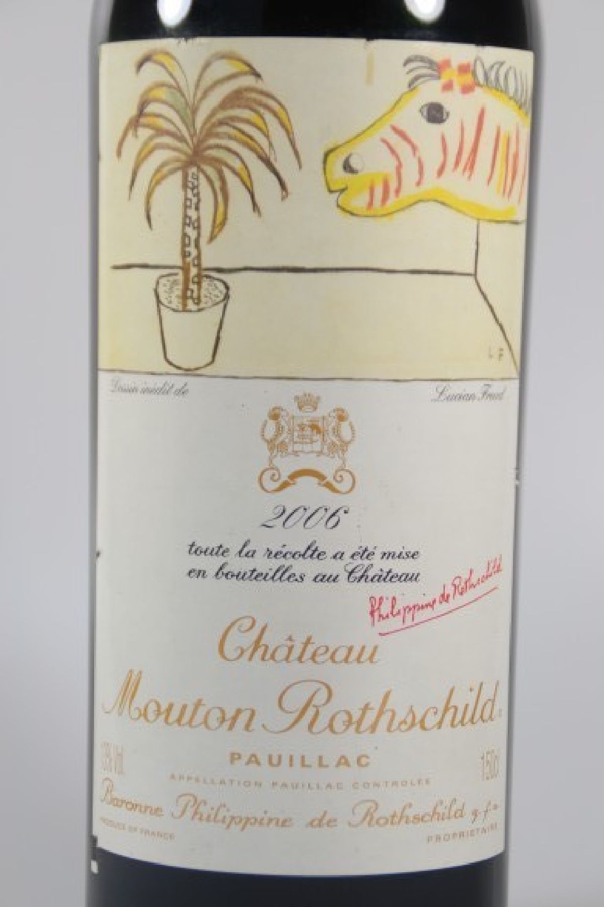 Detail a: Magnumflasche, 2006 Chateau Mouton Rothschild, 150cl, Pauillac, Baronne Philippe de Rothschild, Etikett gestaltet von Lucien Freud, top shoulder, ...