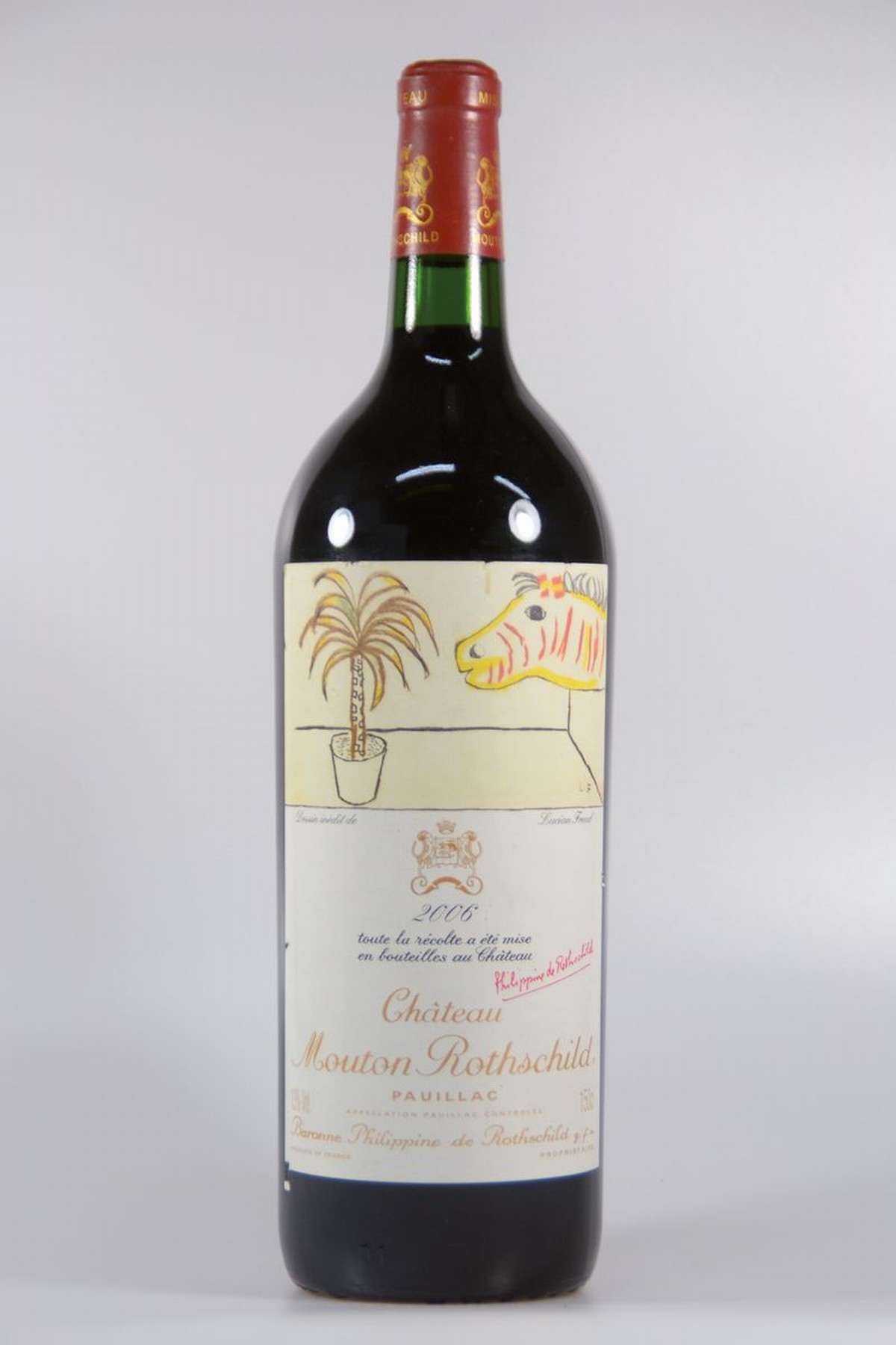 Detail c: Magnumflasche, 2006 Chateau Mouton Rothschild, 150cl, Pauillac, Baronne Philippe de Rothschild, Etikett gestaltet von Lucien Freud, top shoulder, ...