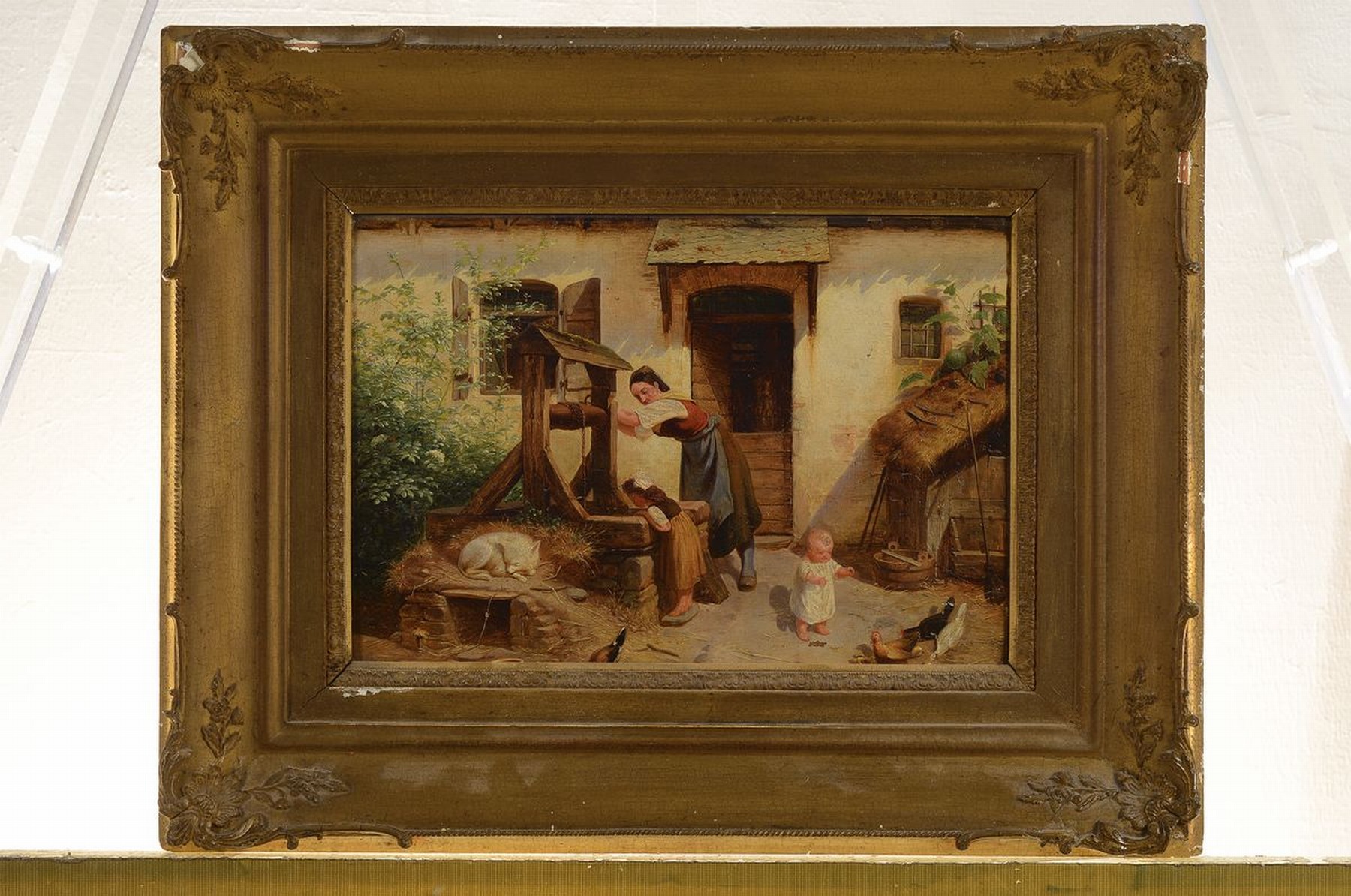 Detail k: Jakob Fürchtegott Dielmann, Mutter mit Kindern vorm Haus, Öl/Lwd, signiert und dat. 1837, ca. 20 x 27.5 cm