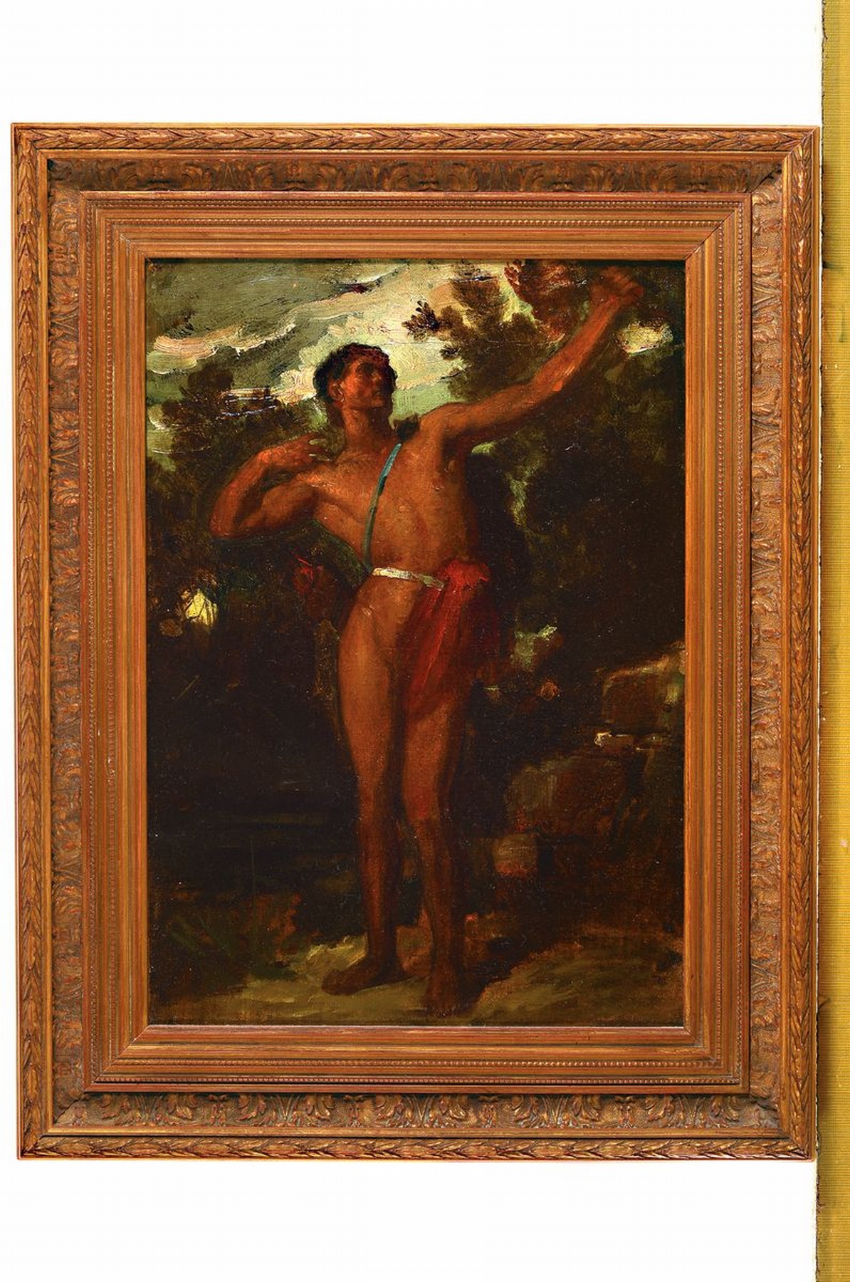 Detail k: Unbekannter Künstler, deutsch, um 1880, Öl/Lwd, unsigniert, Umkreis von Anselm Feuerbach, Bogenschütze, ca. 37.5 x 26 cm, Rahmen: 49 x 38 cm