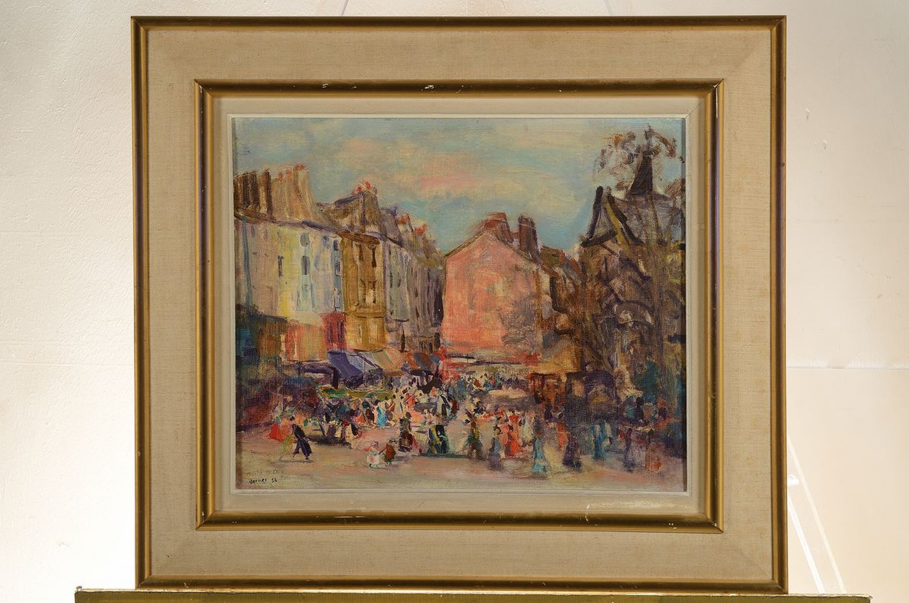 Detail k: Joseph Werner Baer, Mitte 20. Jh., zwei Ölgemälde: Marktszene und fröhliche Gesellschaft, vielfigurige Darstellungen, Öl/Lwd, signiert und dat. ...