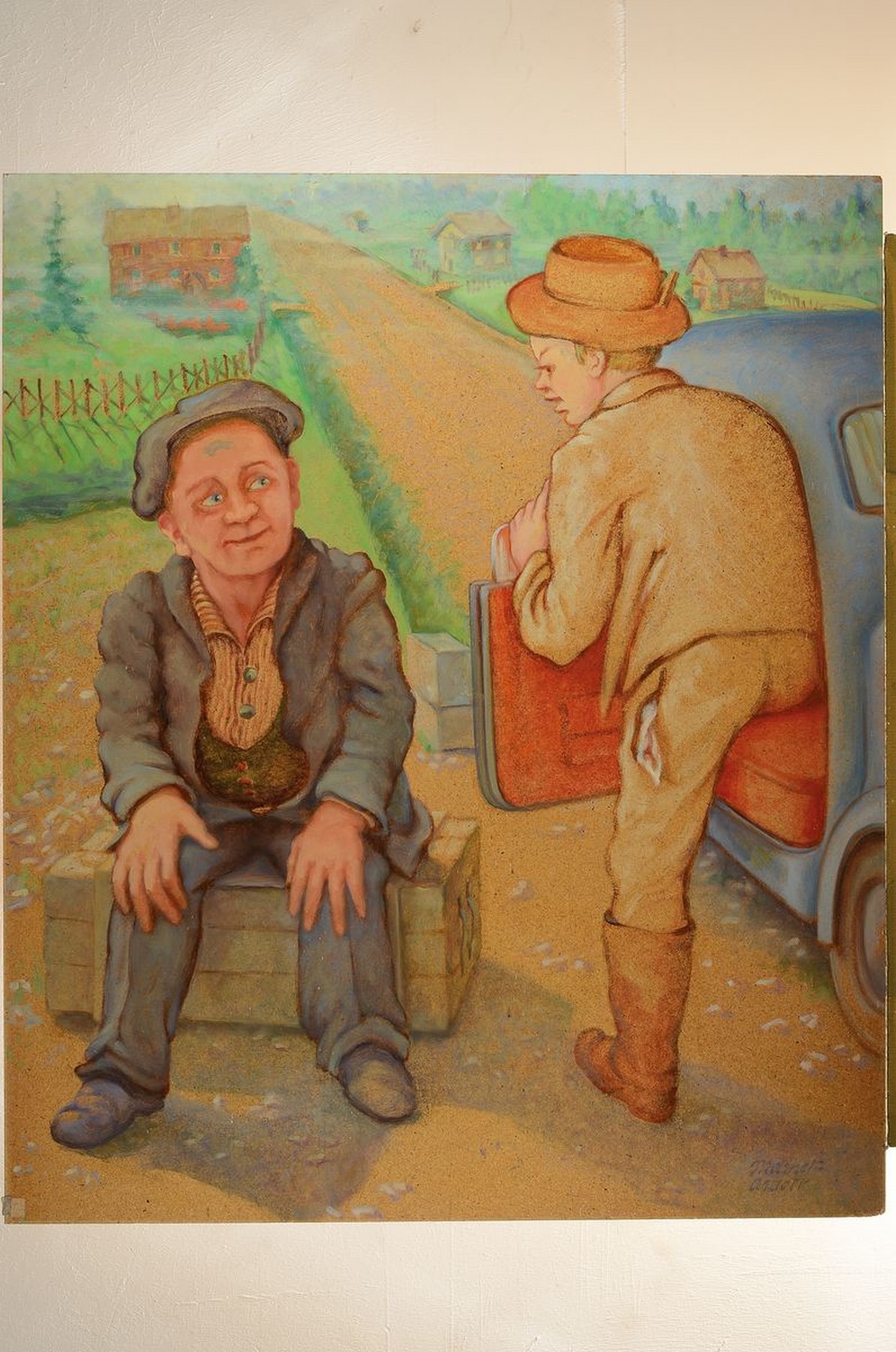 Detail l: Elisabeth Marnet-Ardelt, 1899 Glatz/Schlesien -1977 Königstein im Taunus zwei Ölgemälde auf Platten, 1. auf der Landstraße, 2. Personen am ...