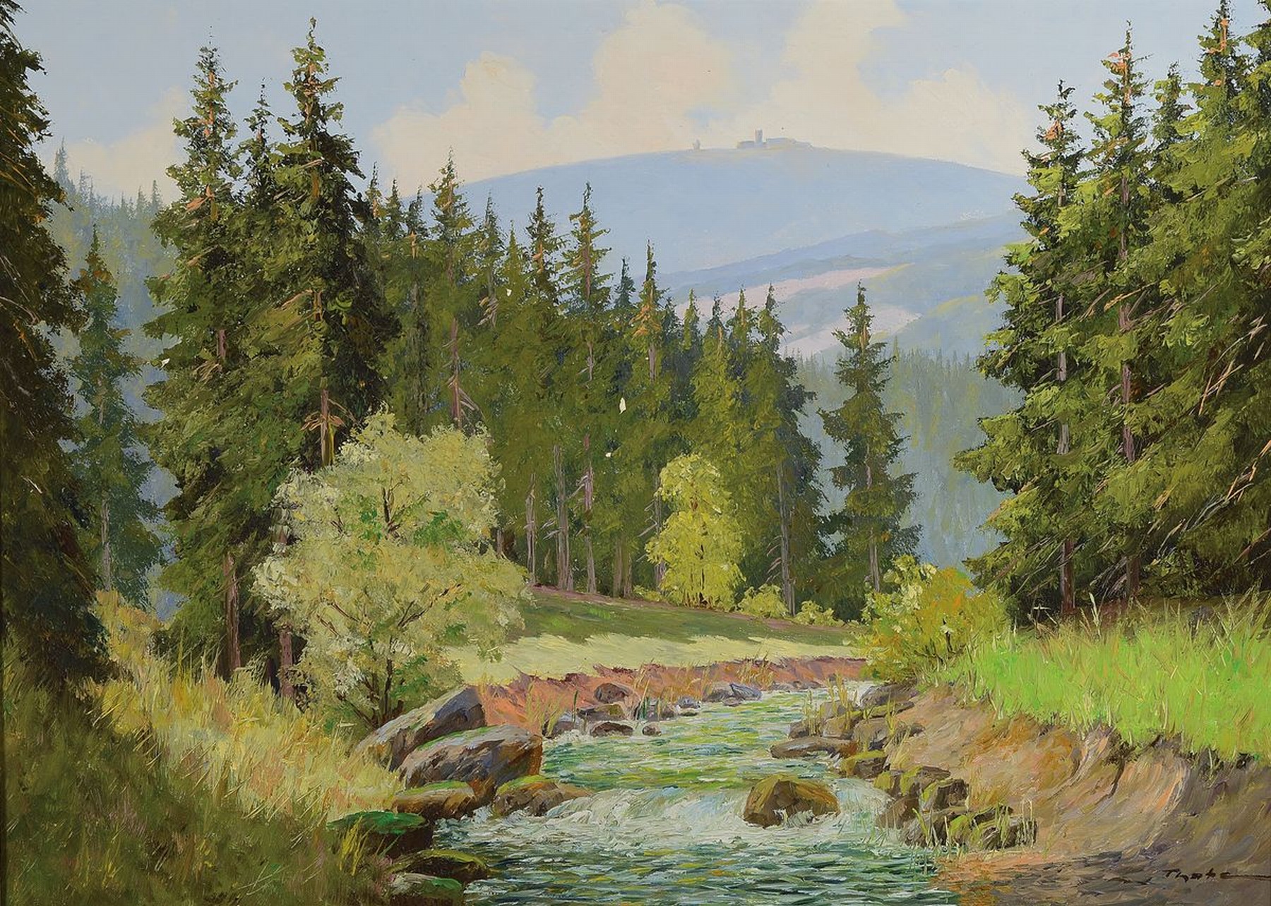 Fritz Thate, 1889 Leipzig-1968 Goslar, Landschaft im Harz, Öl/Lwd, ca. 50x70cm, R. ca. 59x49cm