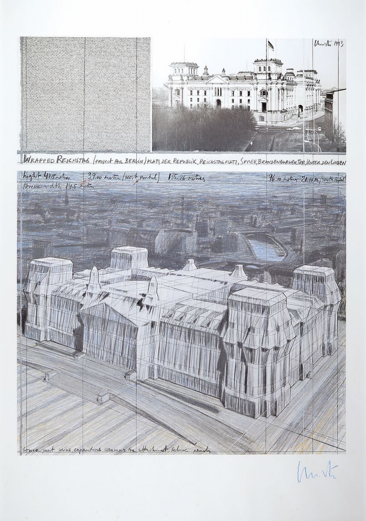 Christo und Jeanne-Claude, Wrapped Reichstag, Farboffset, handsigniert, ca. 99x70cm, u. Gl. R.