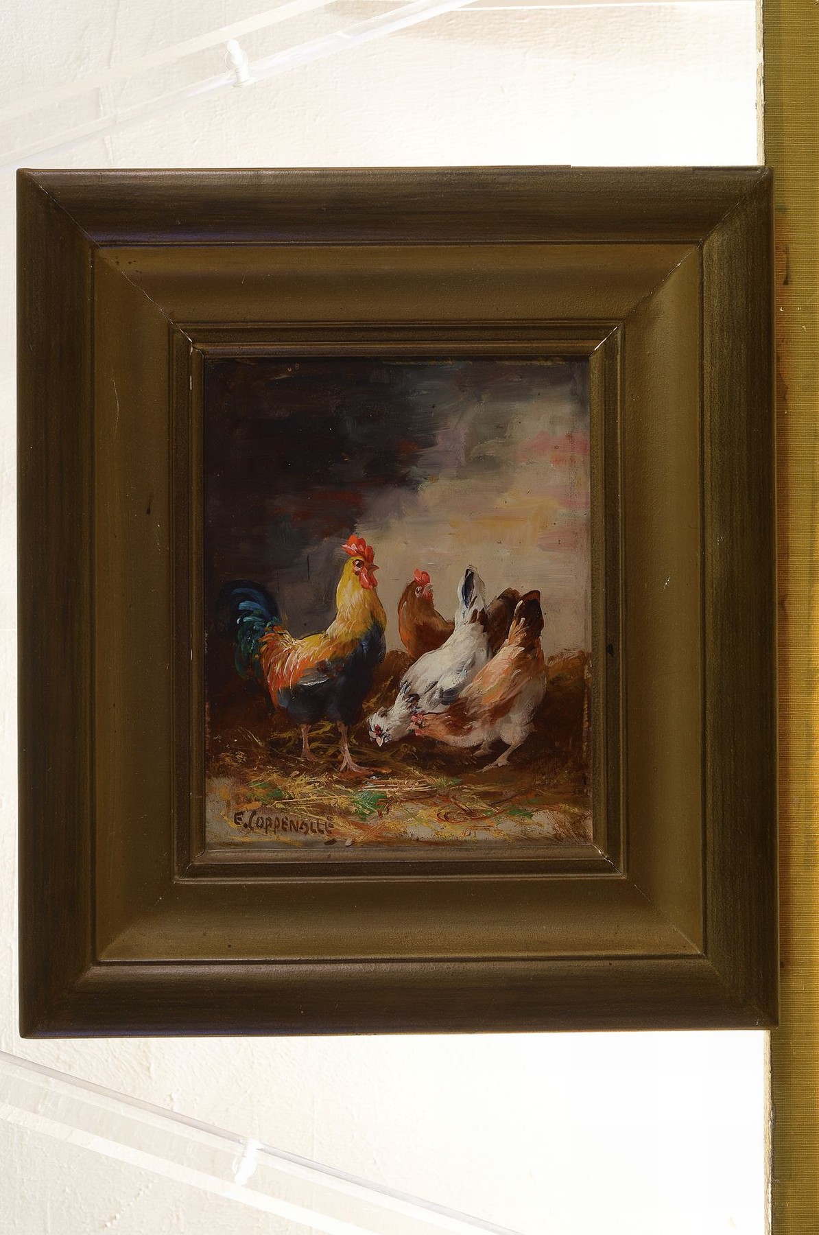 Detail k: Edmond van Coppenolle, 1846 Gent-1914 Chateau-Landon, Hühnerhof, Öl/Holz, li. unten signiert, ca. 24x18 cm, R. 39x34 cm