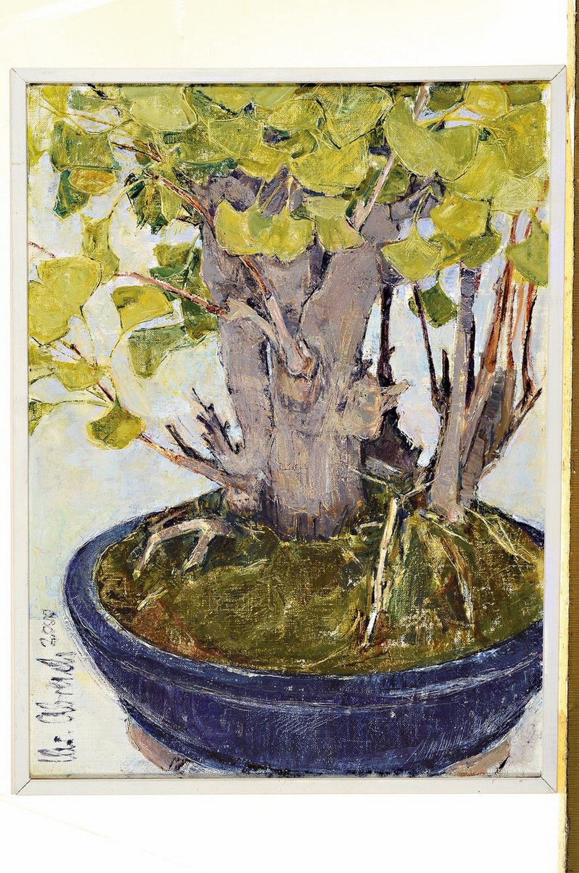 Detail k: Christel Abresch, 1931 Sulzbach-2011 Neustadt/Weinstr., "Mein Gingko", rückseitig so betitelt und mit Widmung versehen, Öl/Lwd, signiert ...