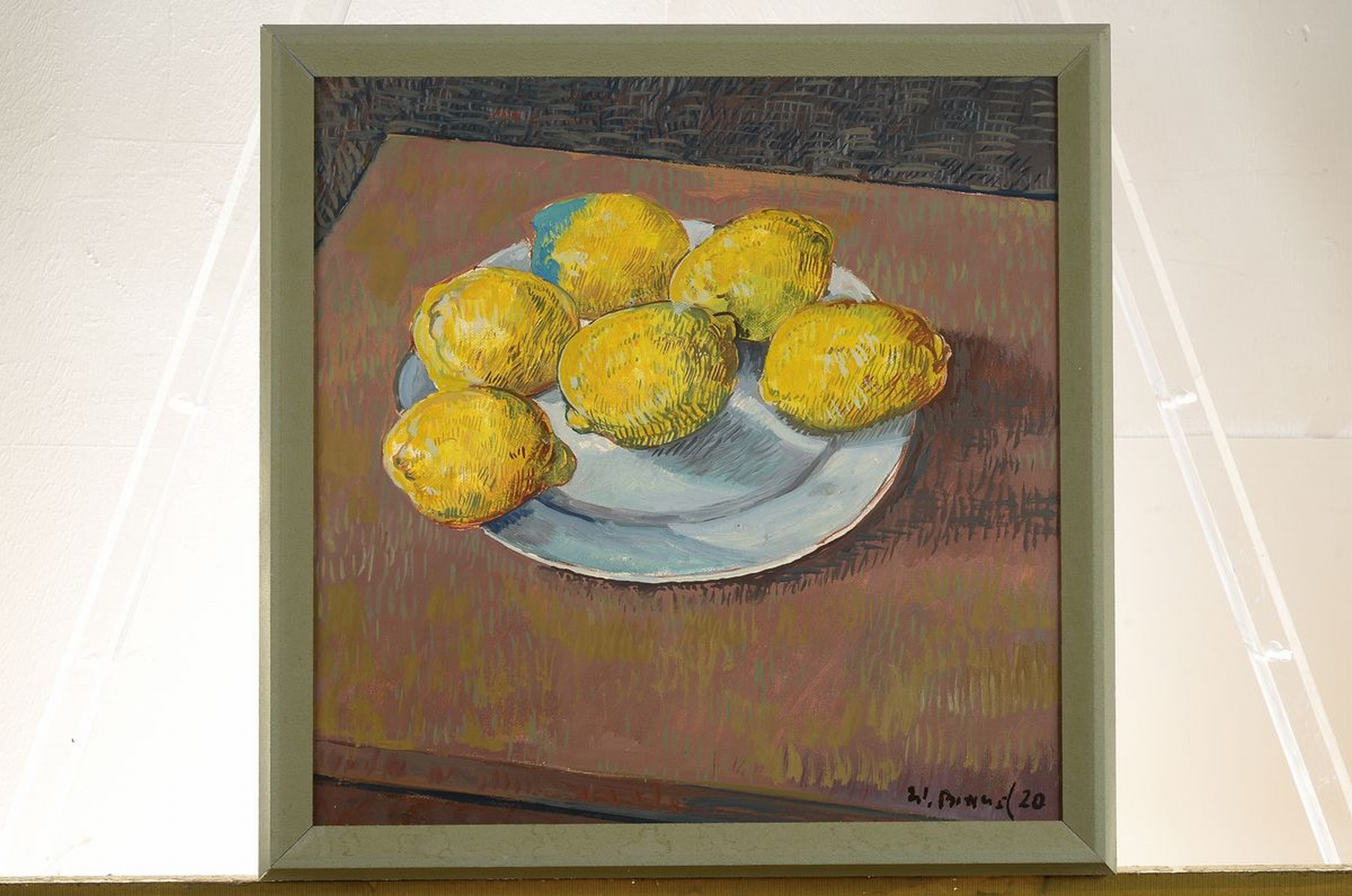 Detail k: Werner Brand, geb. 1933, Stillleben mit Zitronen, Öl/Lwd, signiert und dat. 20, ca. 40x40cm, R. ca. 44x44cm
