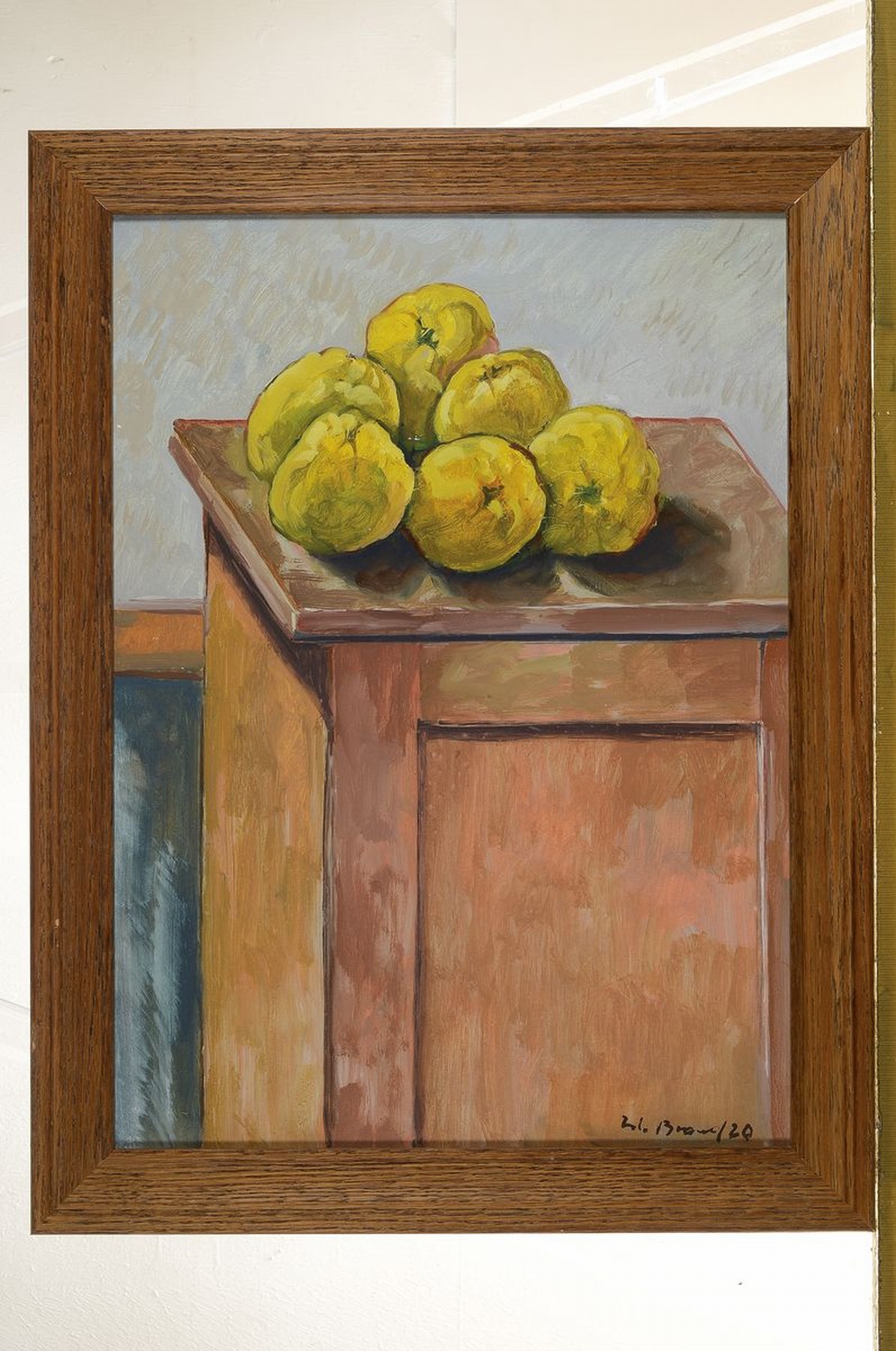 Detail k: Werner Brand, geb. 1933, Stillleben mit Quitten, Öl/Holz, signiert und dat. 20, ca. 50x37cm, R. ca. 57x44cm