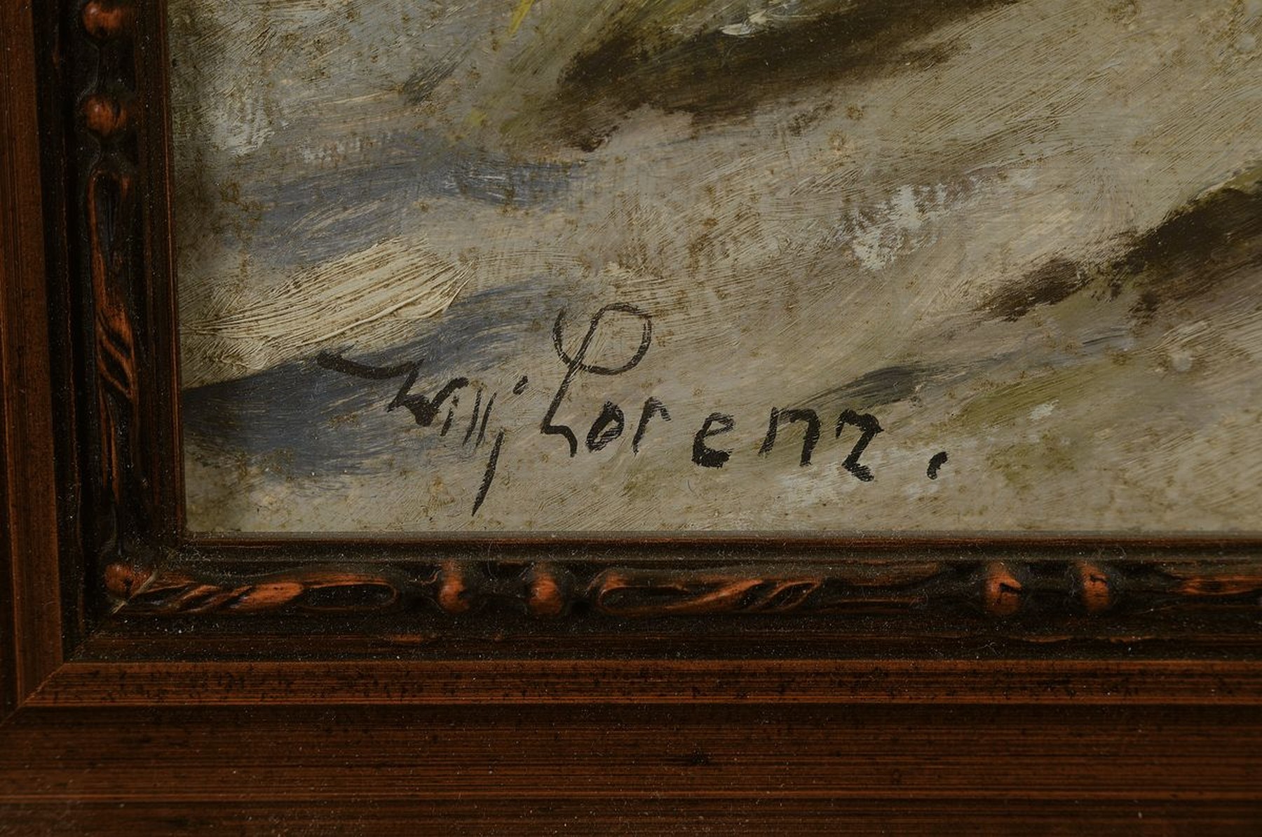Detail a: Willi Lorenz, 1901 Köln-1981, Wildschweinrotte im verschneiten Wald, Öl/ Malkarton, links unten signiert, ca. 40x60cm, R. ca. 49x69cm