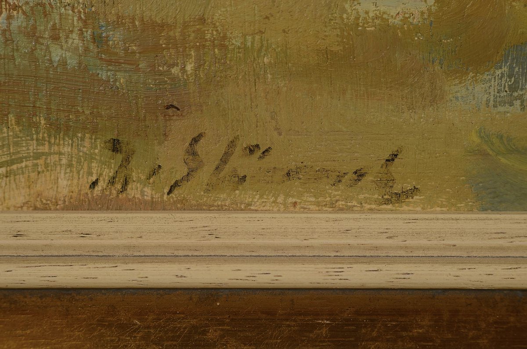 Detail a: Philippe Steinmetz, 1900-1987 Landau, Am Altrhein, Öl/Hartfaser, links unten signiert, ausgestellt 1976/77 bei der Gesellschaft der ...