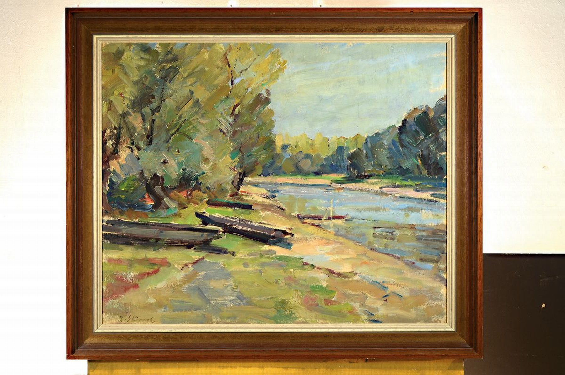 Detail k: Philippe Steinmetz, 1900-1987 Landau, Am Altrhein, Öl/Hartfaser, links unten signiert, ausgestellt 1976/77 bei der Gesellschaft der ...