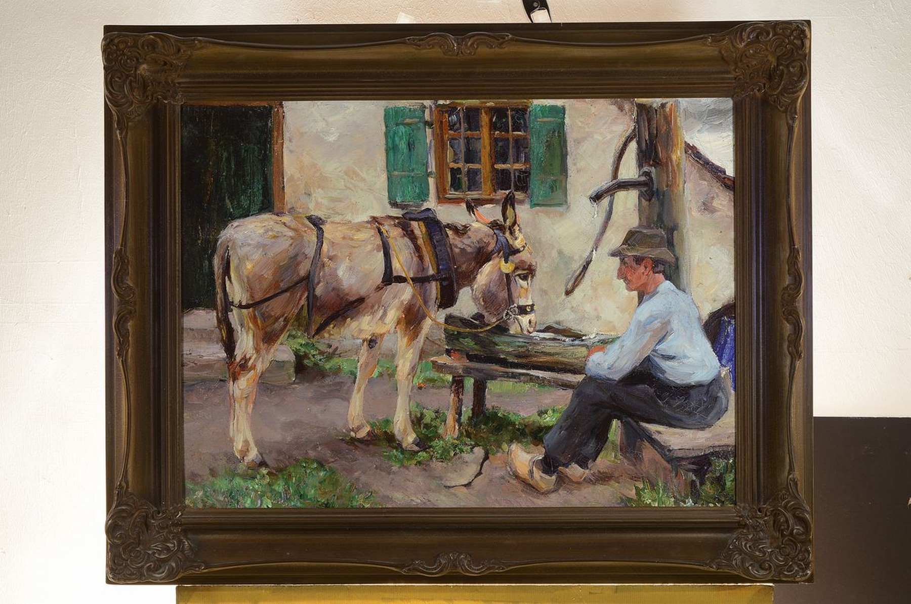 Detail k: Max Bergmann, 1884 Fürstenberg-1955 Haimhausen, Esel an der Tränke, Öl/Lwd, unsigniert, rückseitig auf altem Etikett bez.: Max Bergmann München, ...