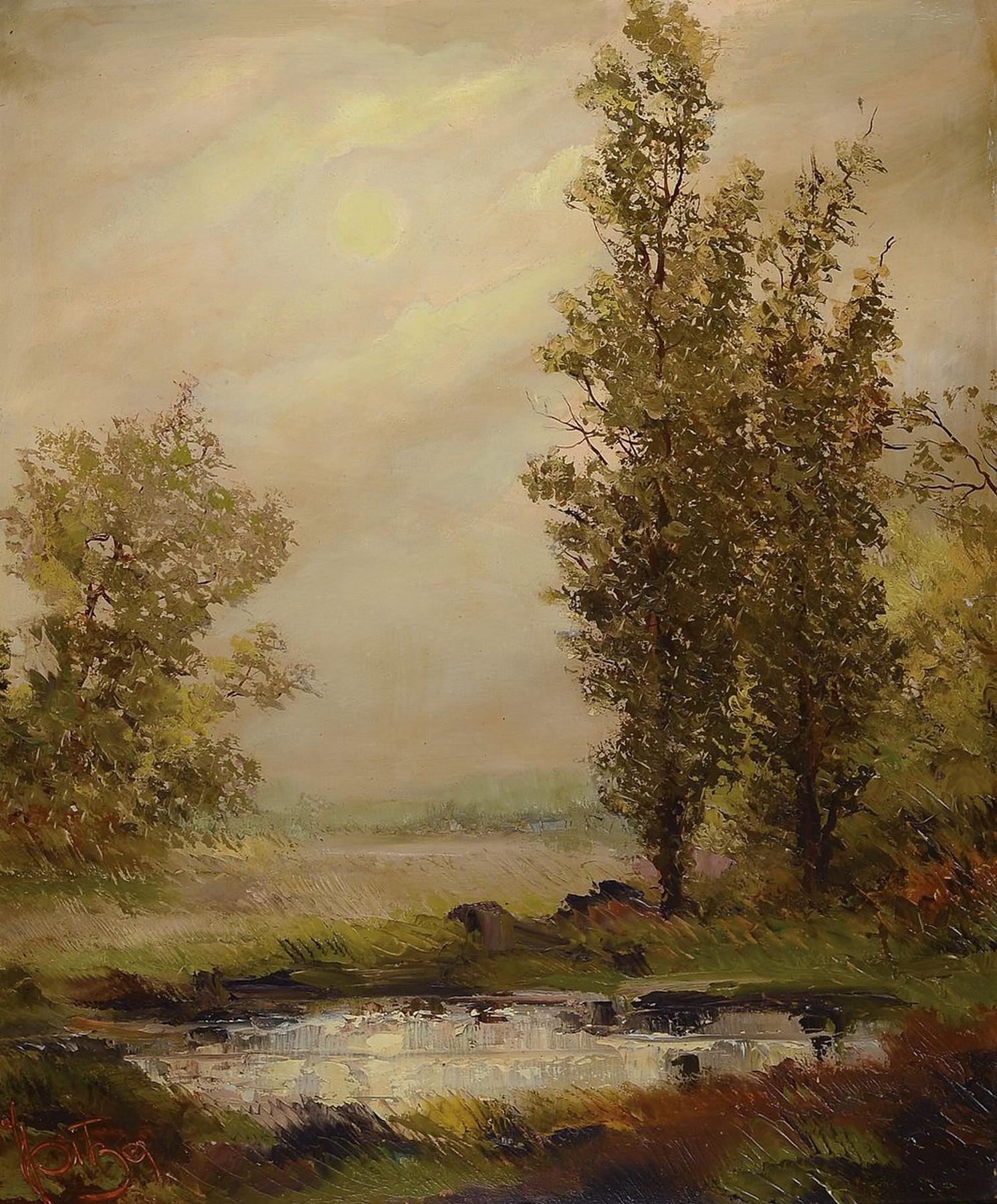 Karl Philipp Spitzer, 1887-1954 Speyer, Landschaft mit Pappeln, Öl/Holz, signiert, ca.69x57cm, R. ca. 87x76cm