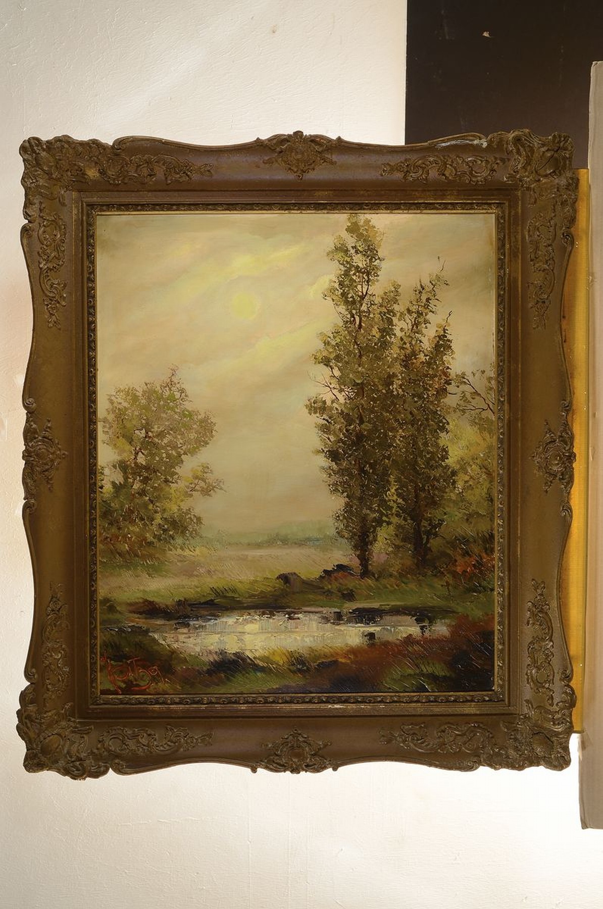 Detail k: Karl Philipp Spitzer, 1887-1954 Speyer, Landschaft mit Pappeln, Öl/Holz, signiert, ca.69x57cm, R. ca. 87x76cm