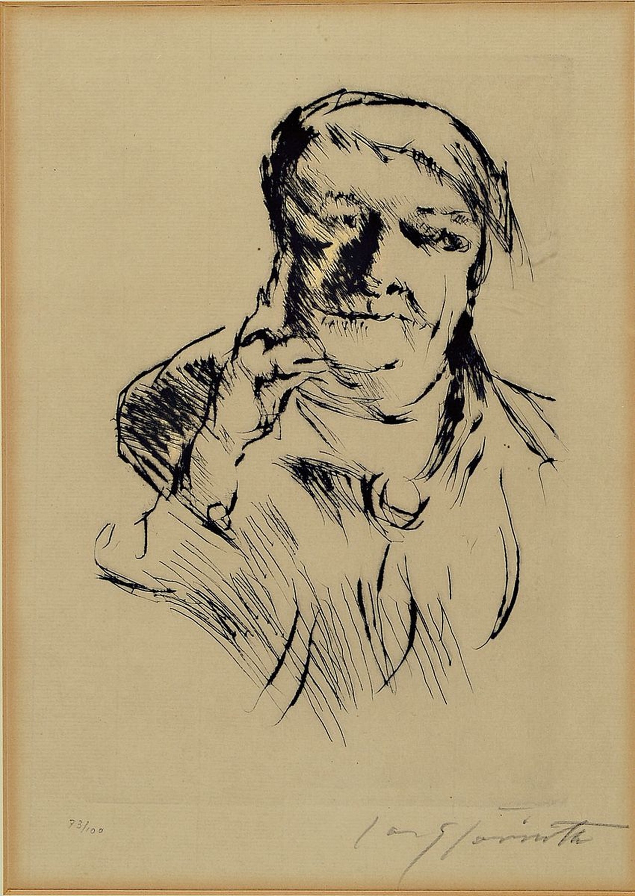Lovis Corinth, 1858-1925, Radierung, handsigniert und num. 73/100, ca. 23x17cm, PP, u.Gl., R. ca. 50x40cm