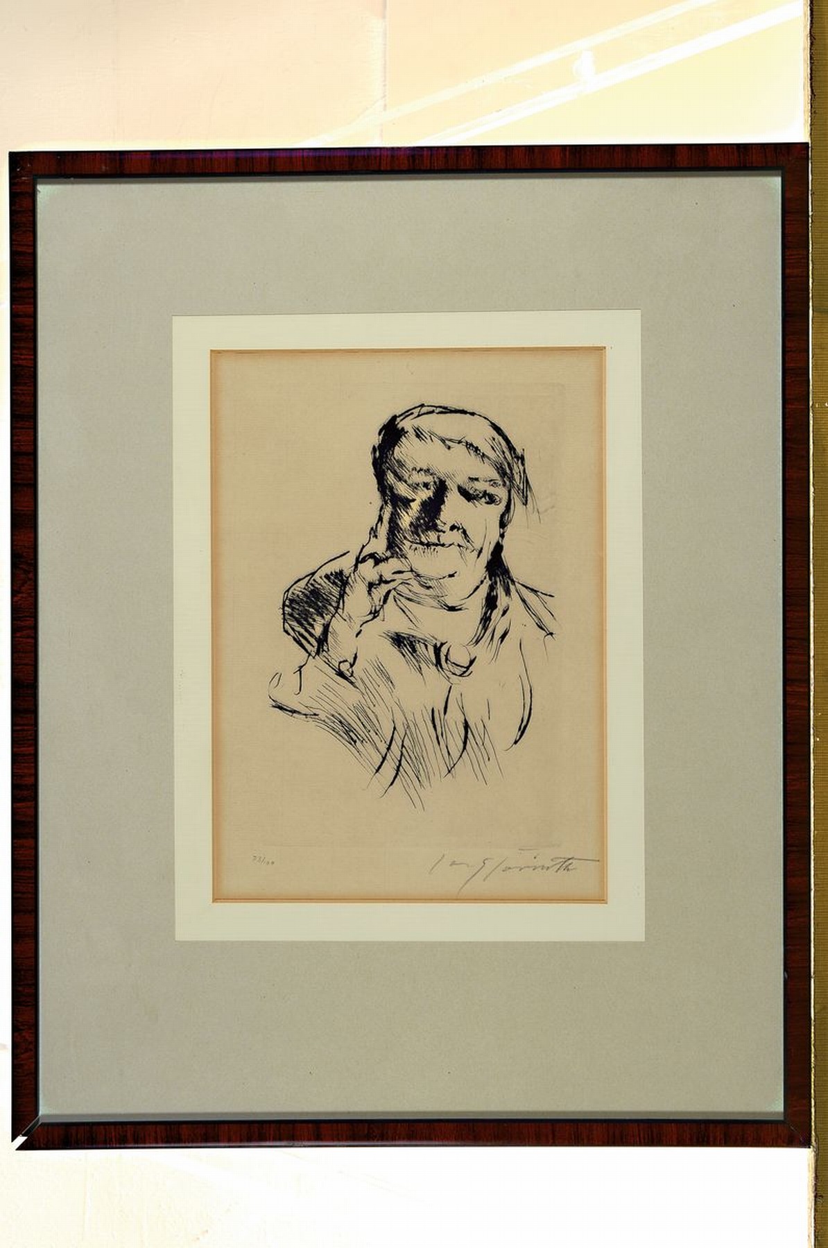 Detail k: Lovis Corinth, 1858-1925, Radierung, handsigniert und num. 73/100, ca. 23x17cm, PP, u.Gl., R. ca. 50x40cm