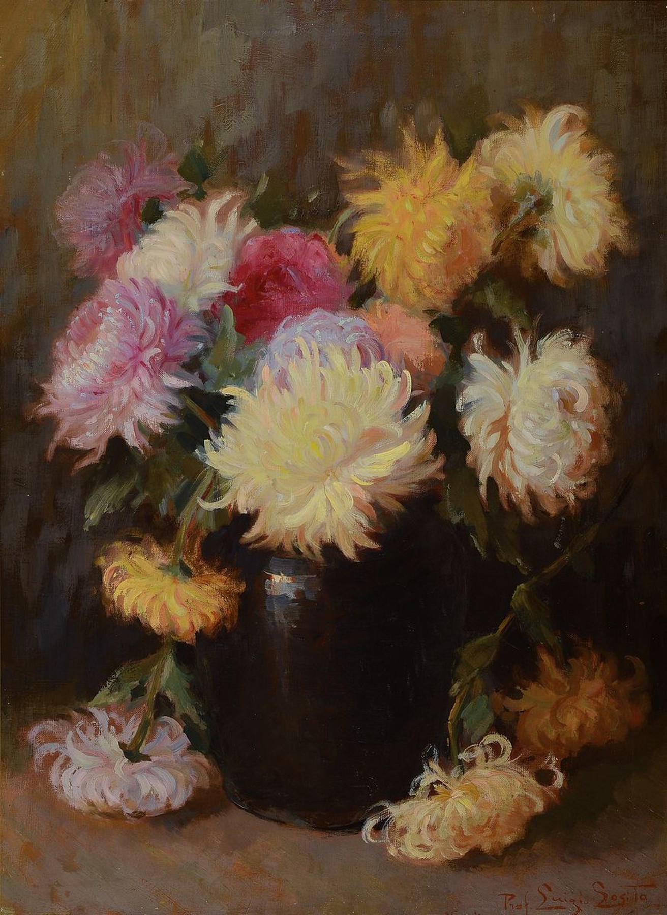 Prof. Luigi Losito, 1905 Bari - 1992 Berlin, Blumenstillleben, Öl/Malkarton, re. unten signiert, ca. 72 x 50 cm, Rahmen