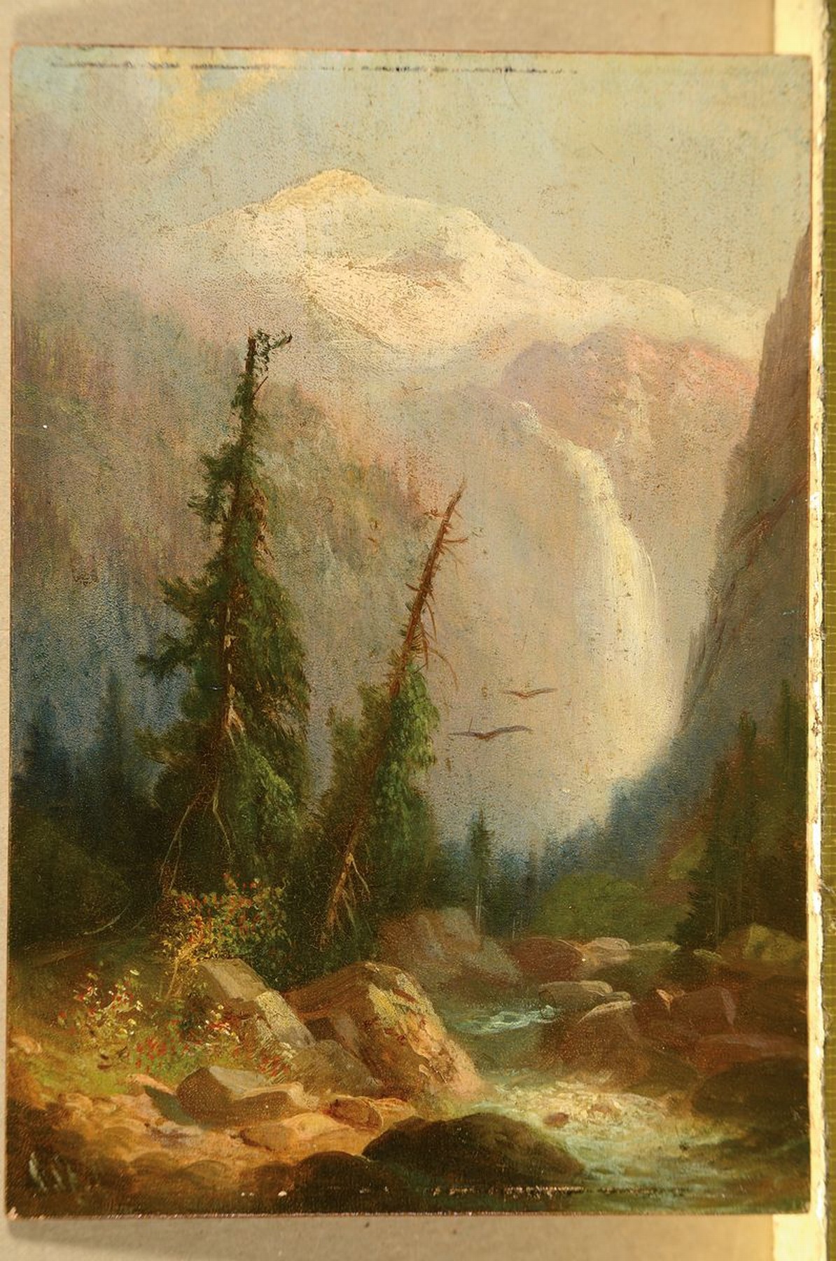 Detail k: Zuschreibung: Adolf Stäbli, Winterthur 1842- 1901, Schmadribachfall, feine Landschaftsmalerei auf Holzplatte, schöne Lichtführung, unsigniert, ...