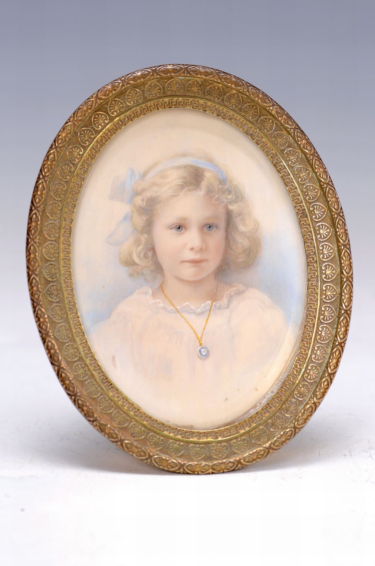Detail k: wohl Richard Schwager, 1822 Duppau ( Böhmen) - 1880 Rodaun b. Wien, Porträt eines kleinen Mädchen, feine Gouachemalerei auf Elfenbein, 8 x 6 cm, ...