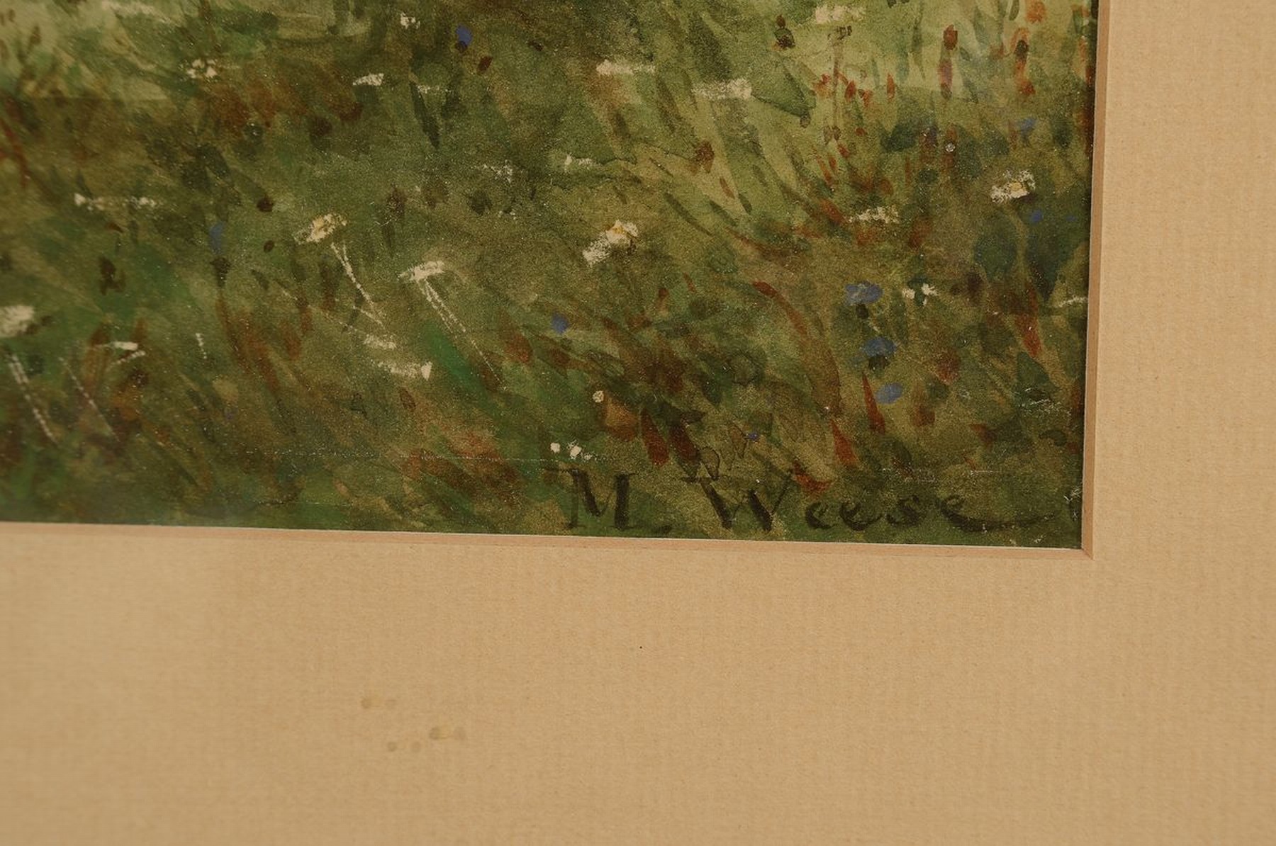Detail a: Max Weese, 1855 - 1933, Malerin im Garten mit Kindern, Aquarell/Papier, re. unten signiert, ca. 22 x 32 cm, unter Glas, Rahmen