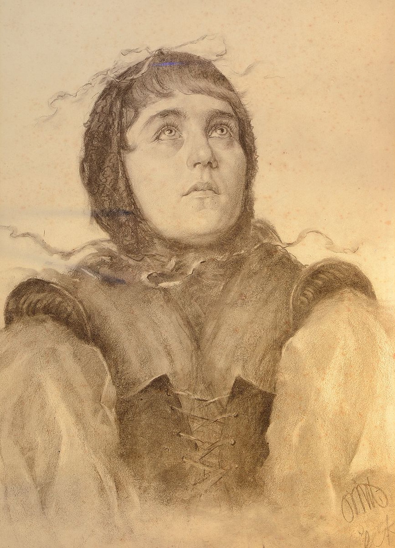 Otto Beck, wohl Otto Waler Beck, 1864 - 1954, Kohlezeichnung, junges Frau in Tracht, re. unten signiert, ca. 53 x 38 cm