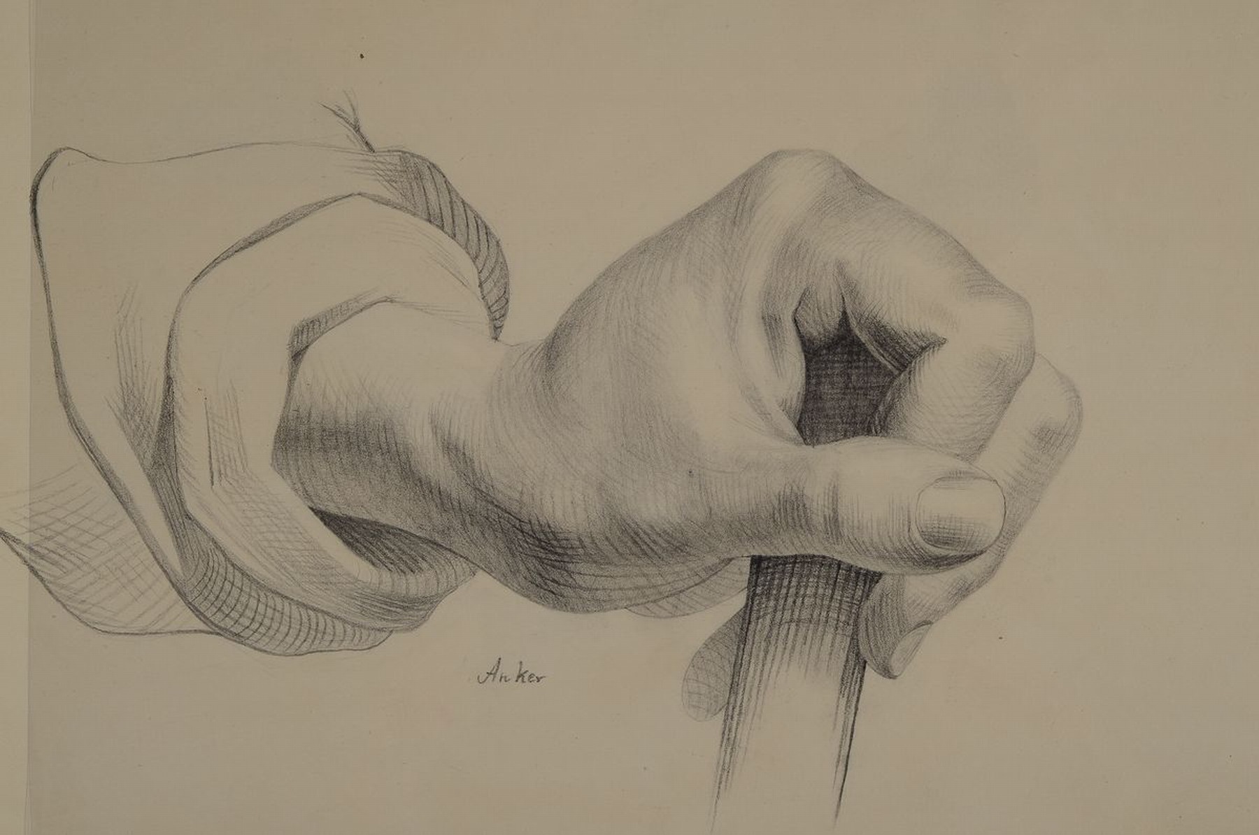 Albert Anker, 1831 Ins - 1910, Studie einer Hand mit Stock, signiert Anker, ca. 20 x 31 cm