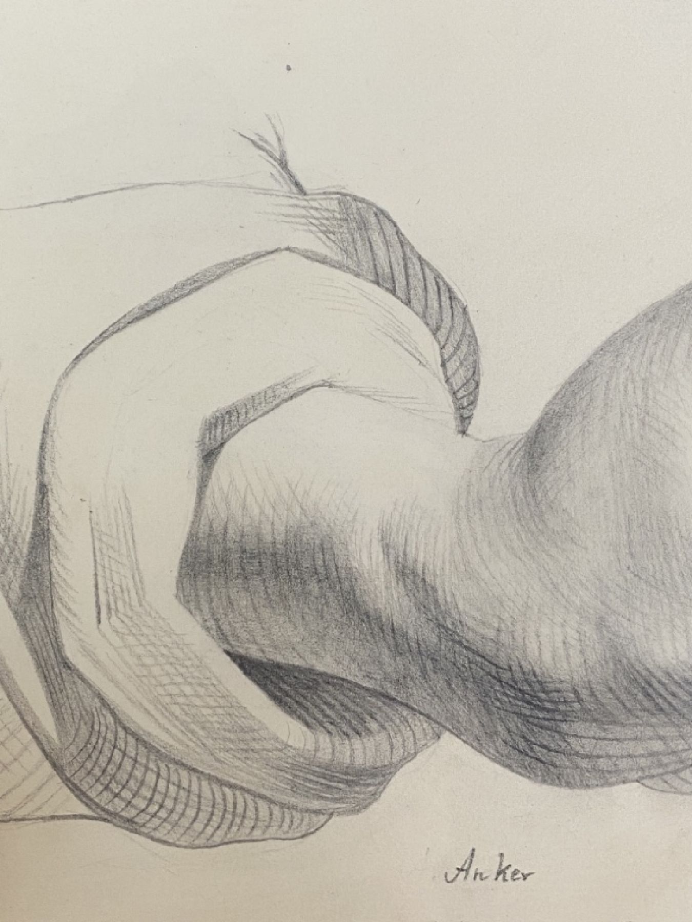 Detail d: Albert Anker, 1831 Ins - 1910, Studie einer Hand mit Stock, signiert Anker, ca. 20 x 31 cm