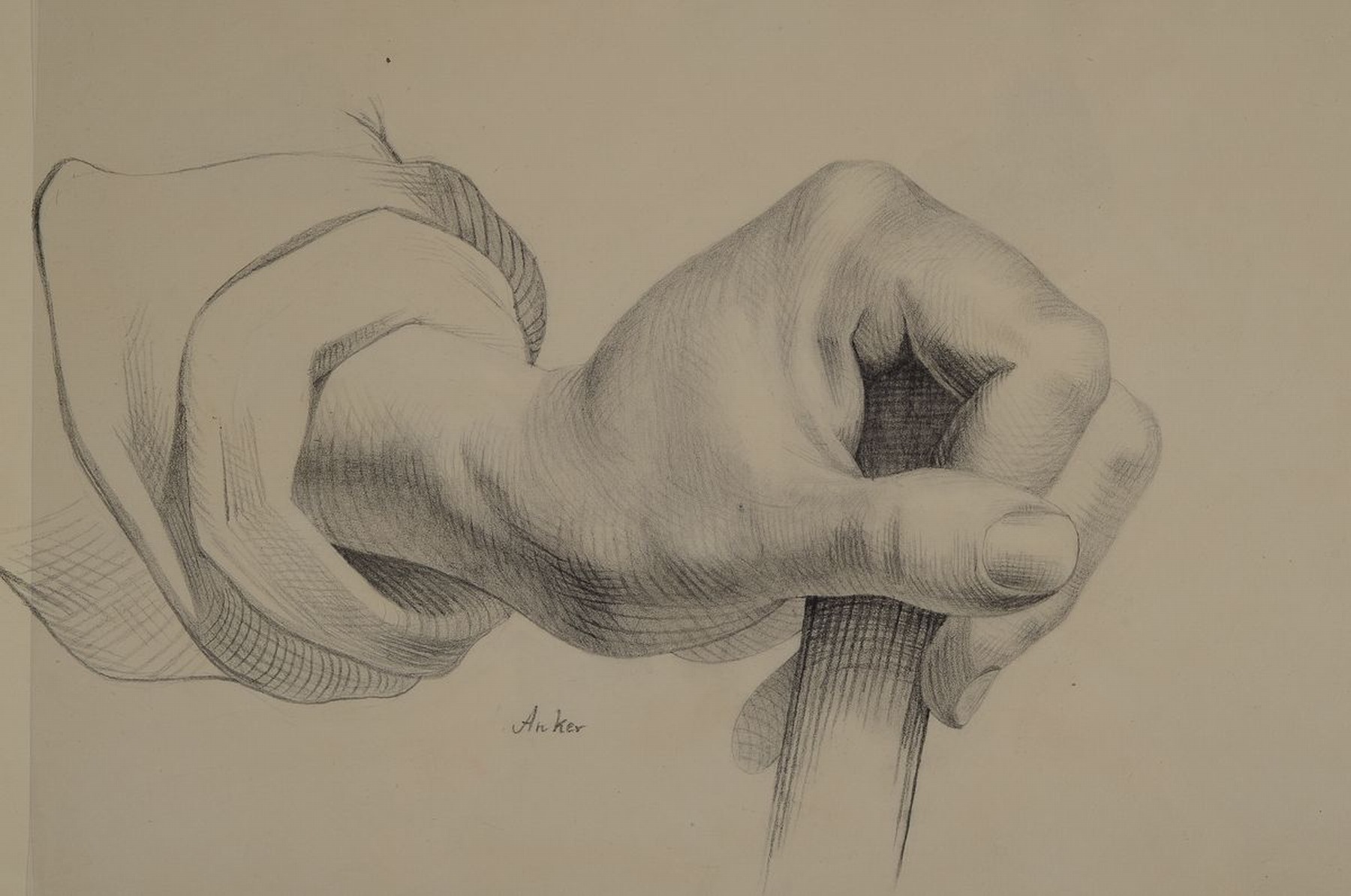 Detail k: Albert Anker, 1831 Ins - 1910, Studie einer Hand mit Stock, signiert Anker, ca. 20 x 31 cm