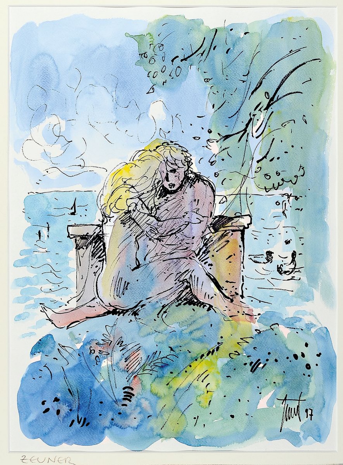 Günther Zeuner, 1923 Dresden - 2011 Speyer, Liebespaar, Aquarell/Papier, re. u. signiert und dat. 97, PP., ca. 45 x 33 cm