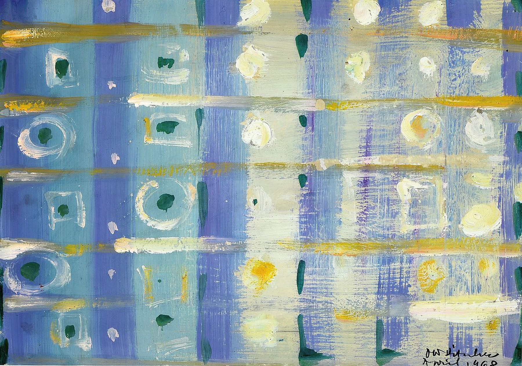 Otto Ditscher, 1904 Neuhofen - 1987,, abstrakte Komposition , Mischtechnik/Papier, signiert und dat. 1968, ca. 20.5 x 29 cm, unter Glas, Rahmen