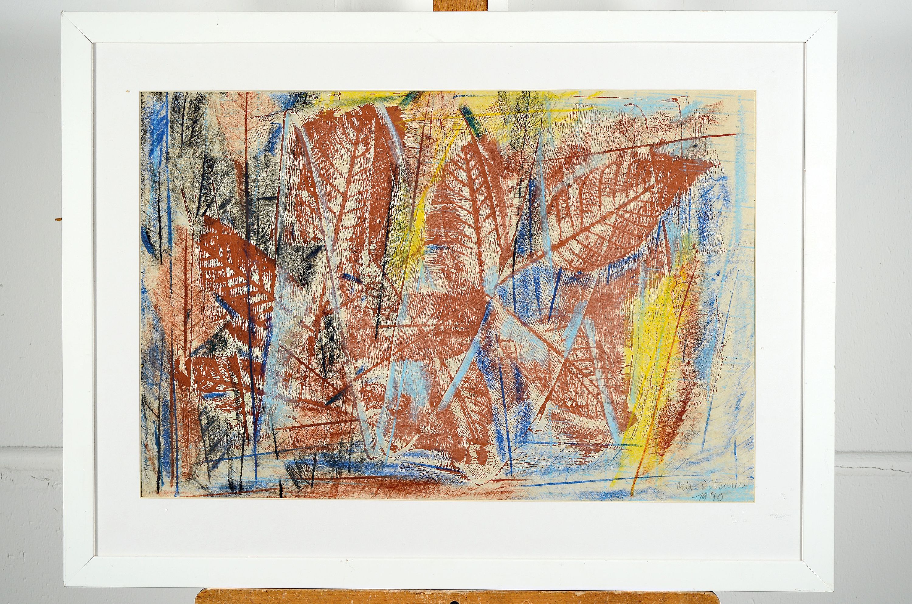 Detail k: Otto Ditscher 1904 Neuhofen - 1987, Buntstift/Papier, signiert, Blätter, re. u. signiert und dat. 1970, 38.5 x 58 cm unter Glas, Rahmen
