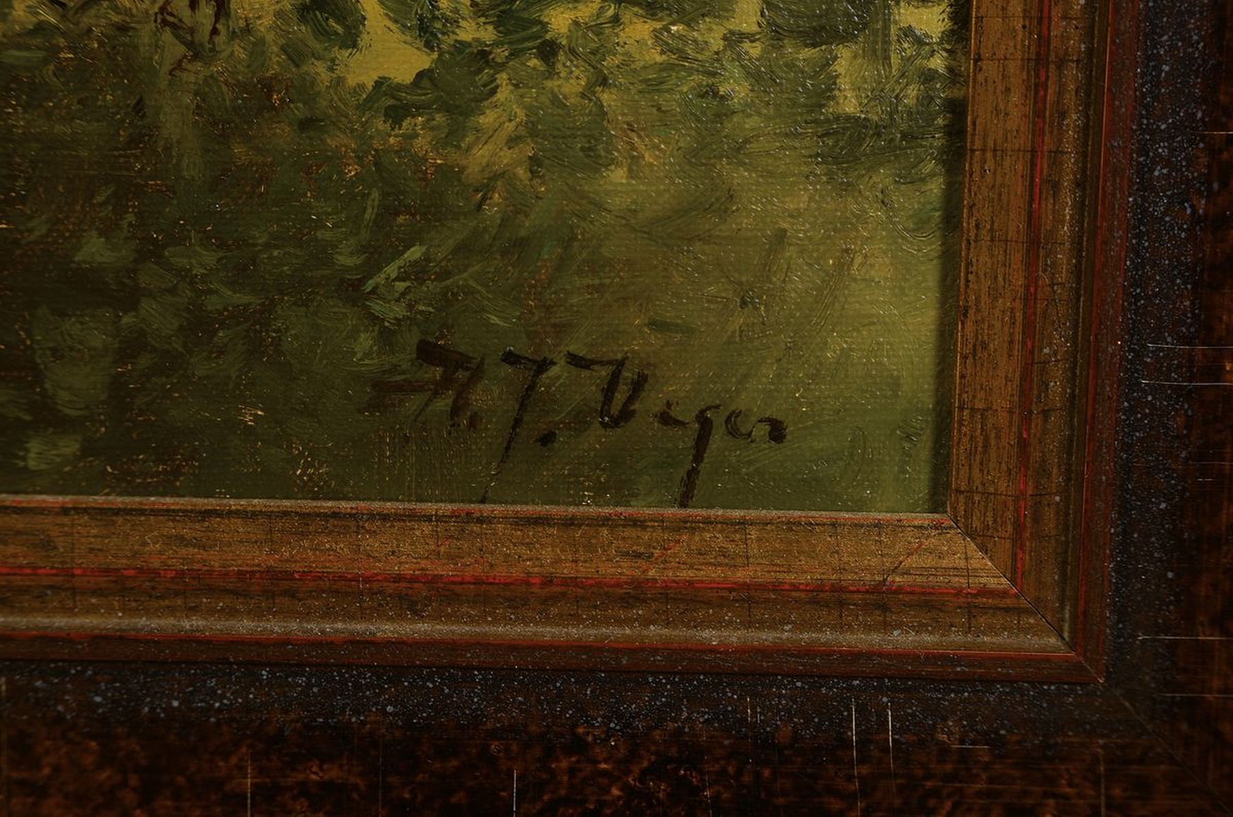 Detail a: A.J. Vegas, Mitte 20. Jh., Landschaft mit Bauernhaus, Bauer und Tieren, Öl/Lwd, re. u. signiert, ca. 50 x 60 cm, Rahmen: 66 x 74.5 cm