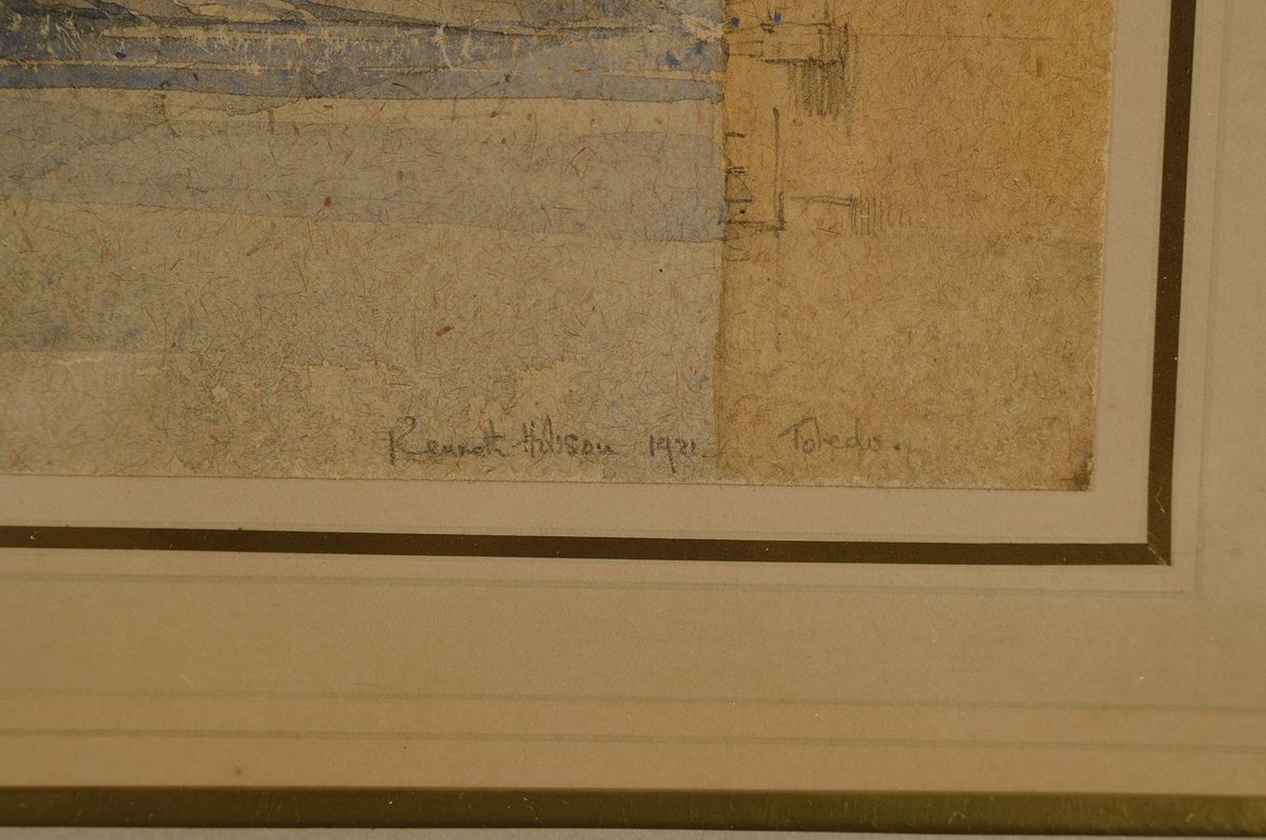 Detail c: Kenneth Hobson, geb. 1897, die Brücke von Alcantara, Toledo, Spanien, dat. 1921, Aquarell/Papier, rechts unten sign. und datiert, PP, unter Glas, ...