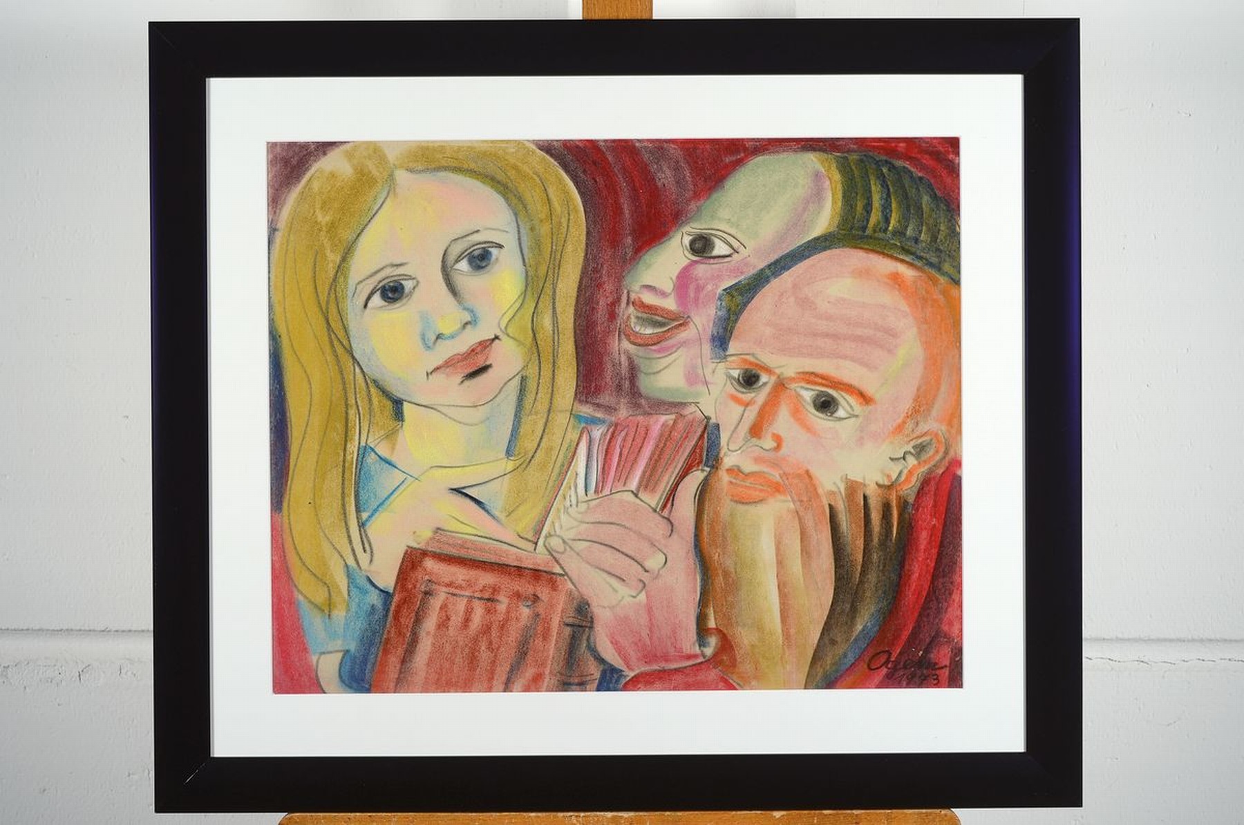 Detail k: Gertrud Ogem, 1919 - 1985, expressionistisches, Pastell/Papier, Lesende, , signiert und dat. 1973, Berliner Künstlerin, PP. ca. 39.5 x 50cm, unter ...