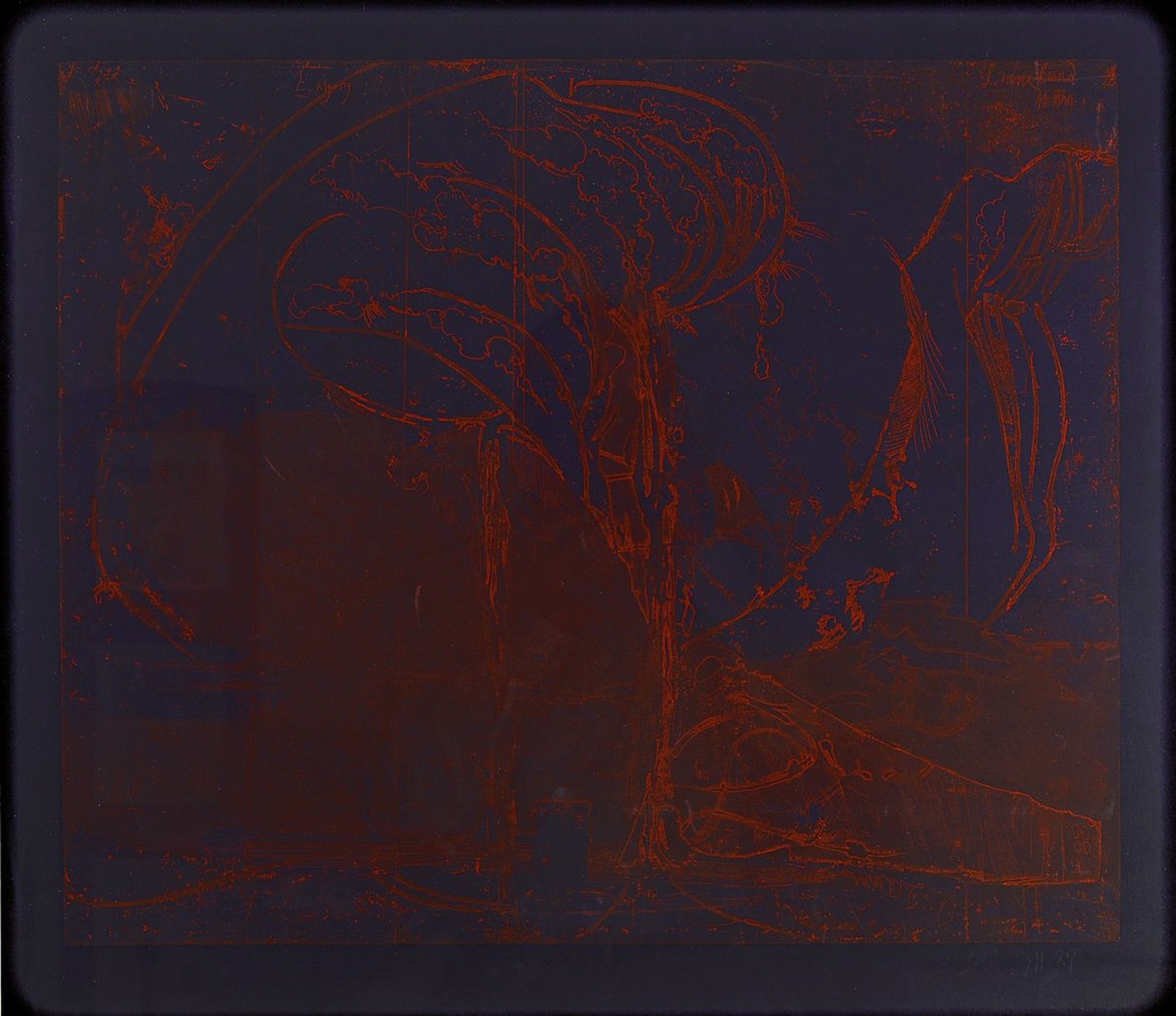 Horst Janssen, 1928 - 1995, Radierung in Rot, auf schwarzem, sehr dünnem Japanbütten, bez. "1. Zustand", handsign., Unikatcharakter, aus ...
