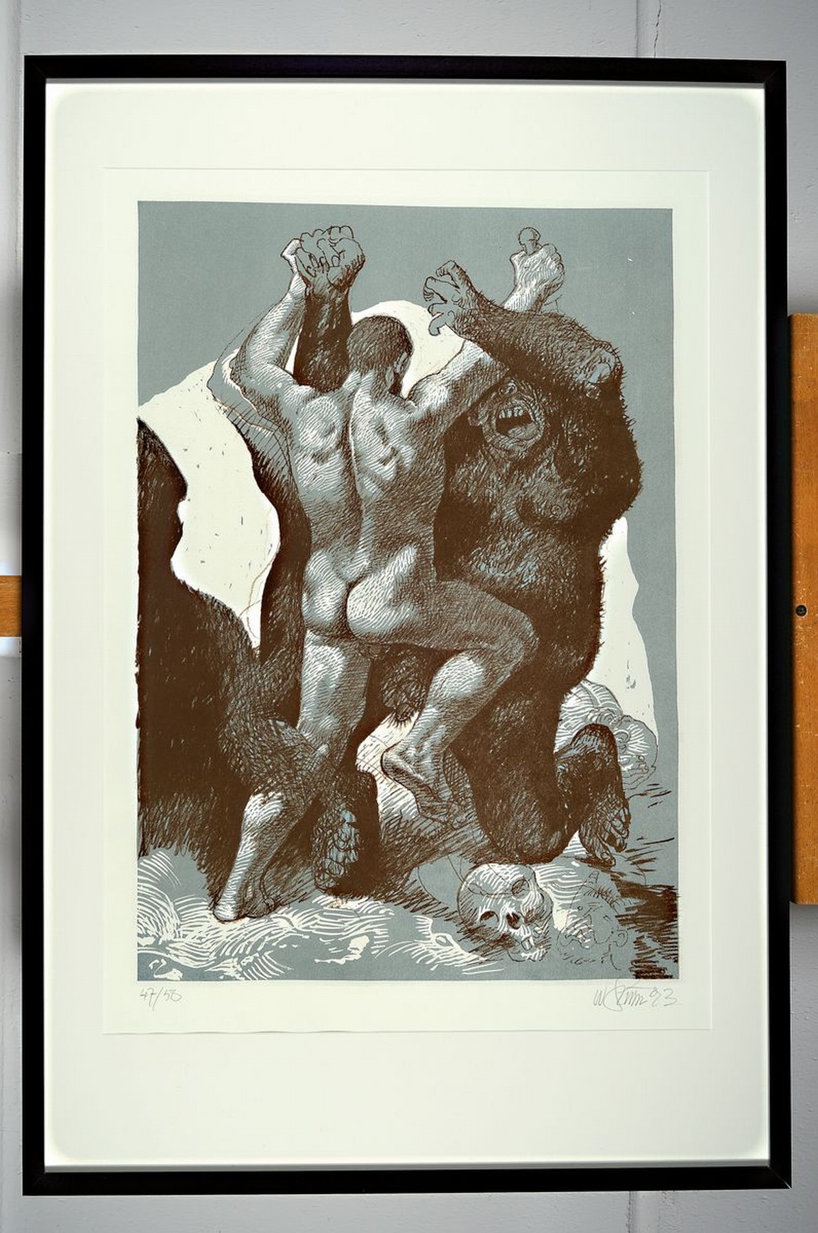 Detail k: Willi Sitte, 1921 - 2013, Lithografie auf Bütten, num. 47/58, handsigniert, Abb. ca. 64 x 45 cm, unter Glas, Rahmen: 93.5 x 63 cm