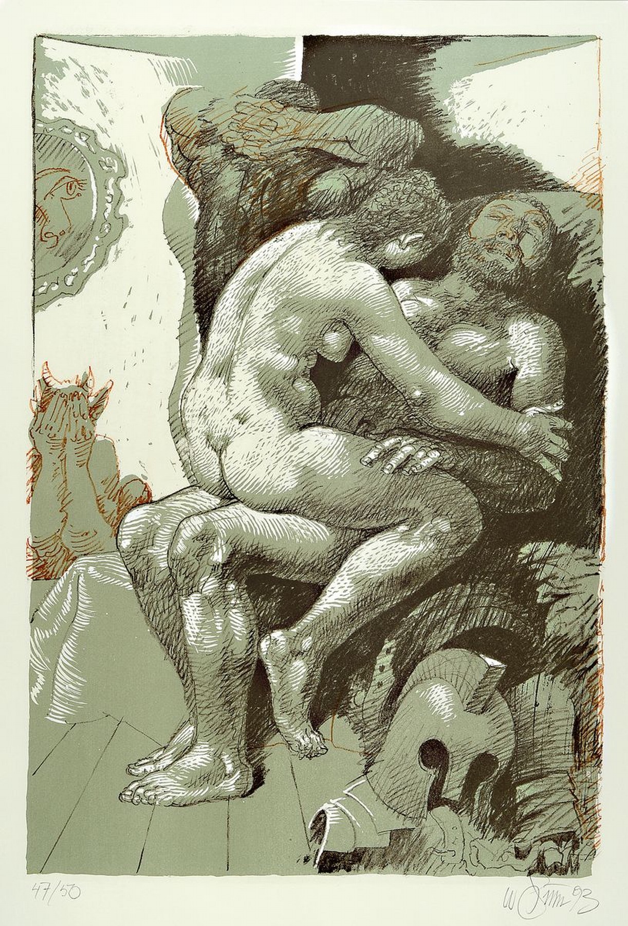 Willi Sitte, 1921 - 2013, Lithografie auf Bütten, num. 47/58, handsigniert, Abb. ca. 64 x 45 cm, unter Glas, Rahmen: 93.5 x 63 cm