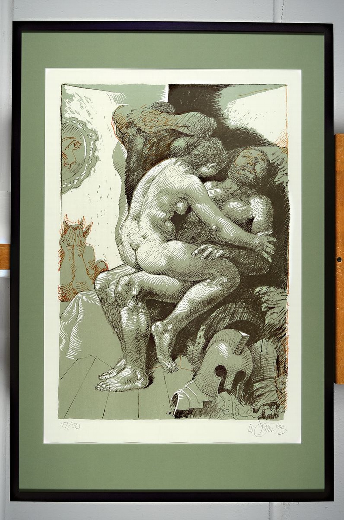 Detail k: Willi Sitte, 1921 - 2013, Lithografie auf Bütten, num. 47/58, handsigniert, Abb. ca. 64 x 45 cm, unter Glas, Rahmen: 93.5 x 63 cm
