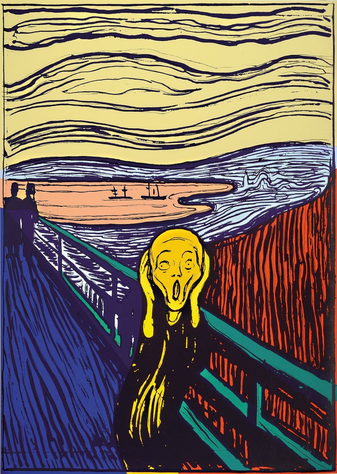 nach Andy Warhol, Siebdruck auf festem Karton," The Scream (orange)", Sunday B. Morning, rückseitig mit Stempel des Hrsg. und dem Zusatz ...