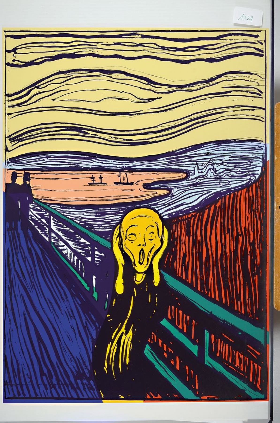 Detail k: nach Andy Warhol, Siebdruck auf festem Karton," The Scream (orange)", Sunday B. Morning, rückseitig mit Stempel des Hrsg. und dem Zusatz ...