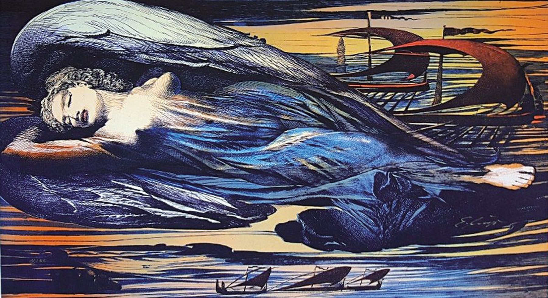 Ernst Fuchs,1930-2015, Engel über Wien, handsigniert, num. 190/300 Giclee auf Leinwand, ca. 105 x 60.5 cm